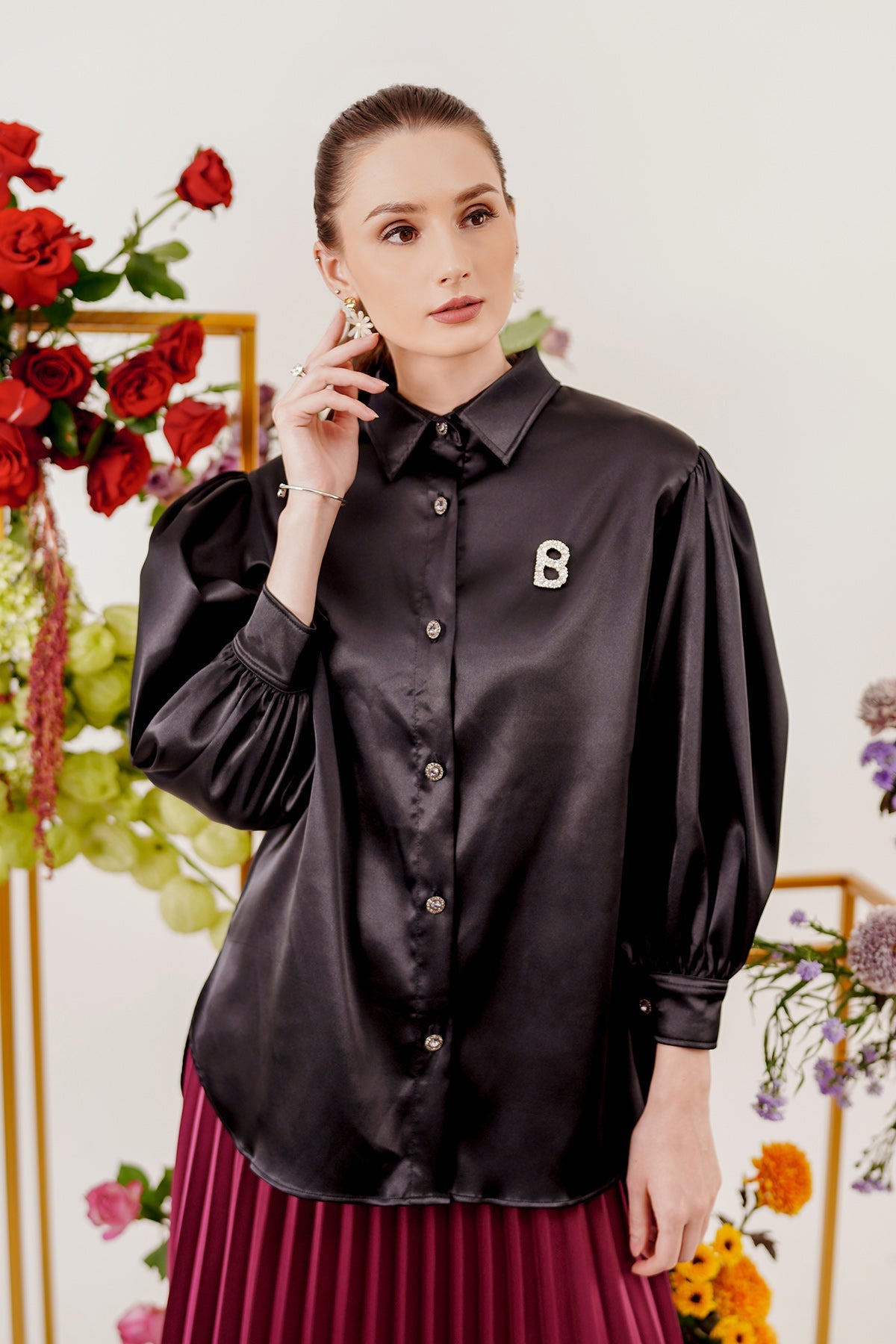 Shirt with Puff Sleeve - Black