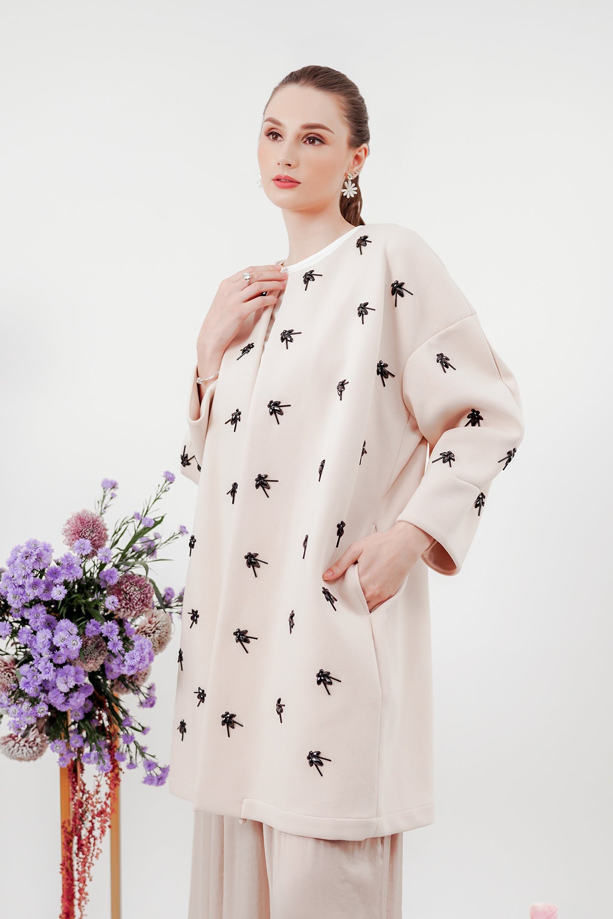 Long Outer with Full Beads - Cream