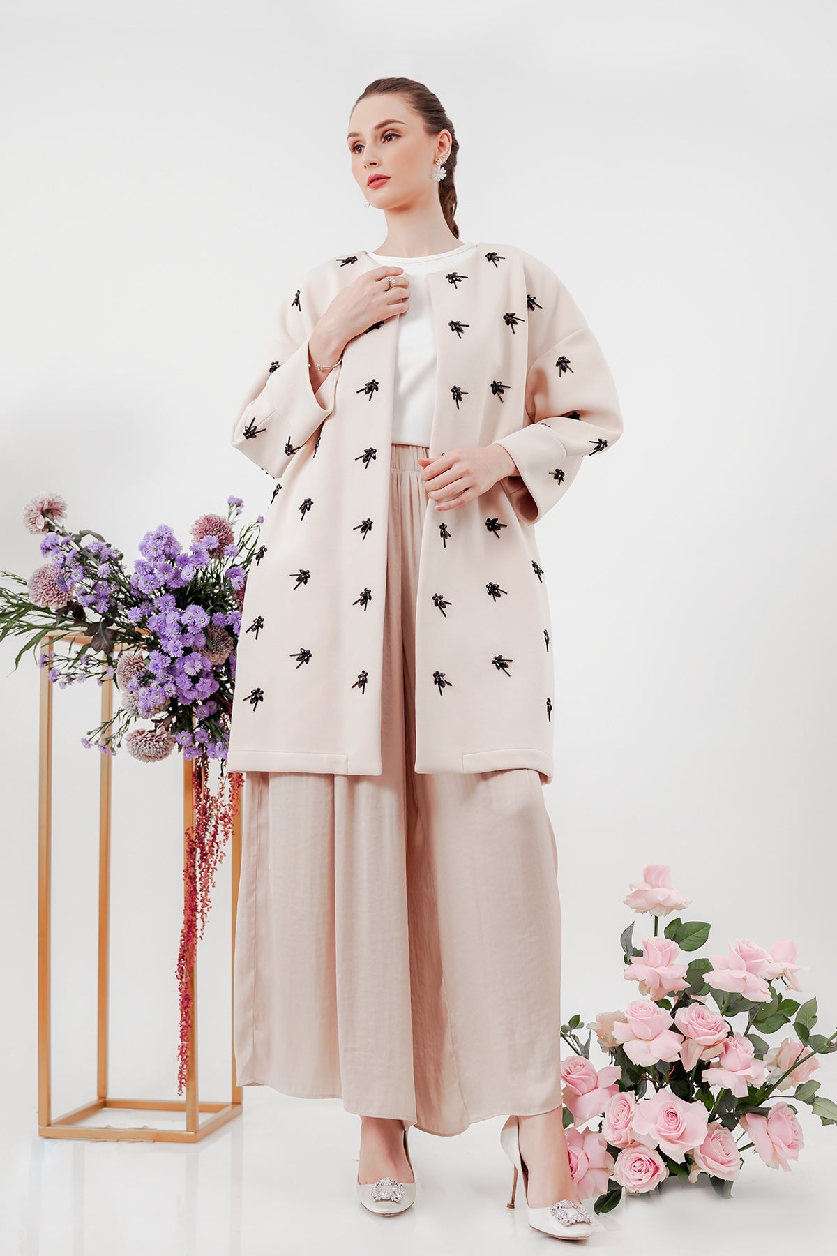 Long Outer with Full Beads - Cream