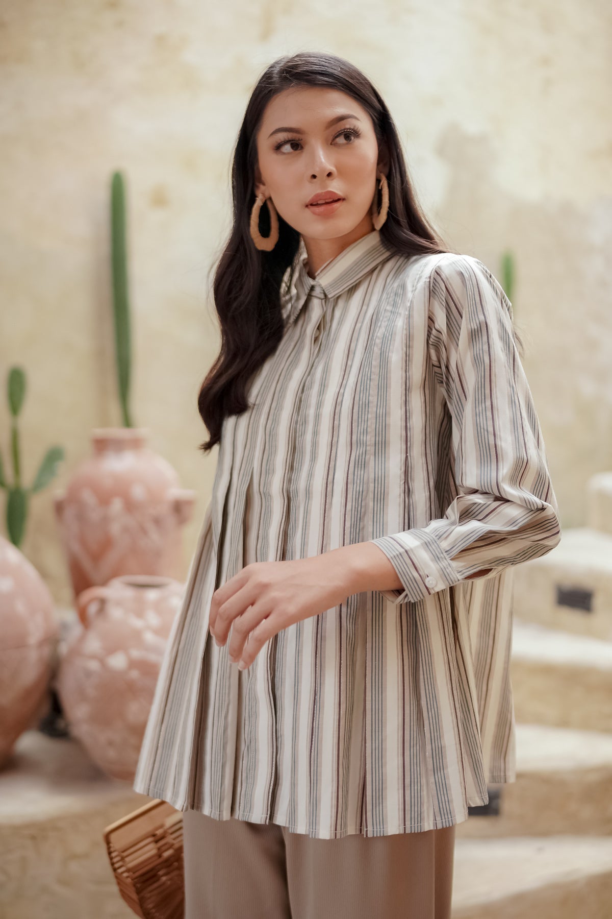 Savanna Ruffle Shirt - Brown Stripes