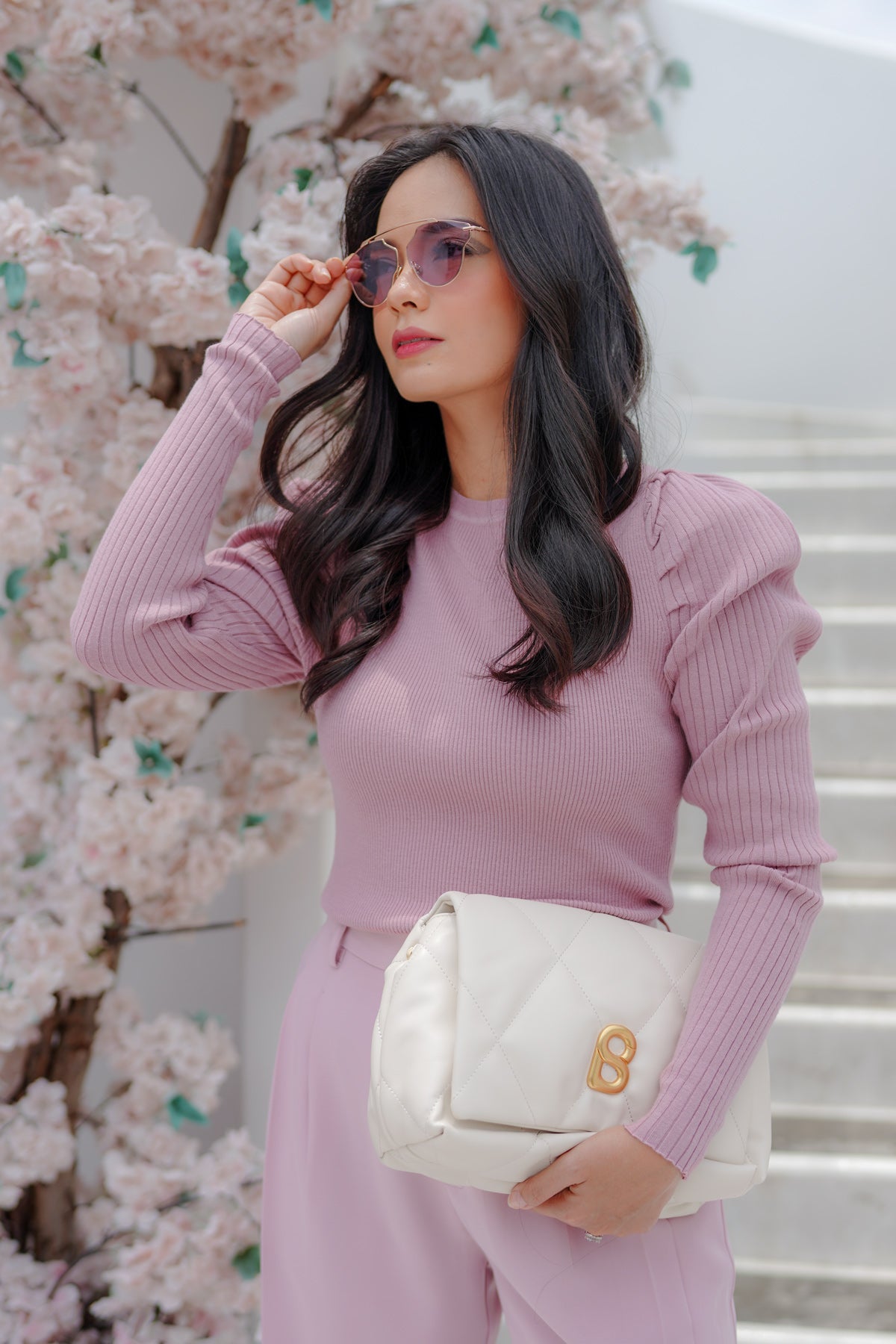 Purple Puff Knit Top