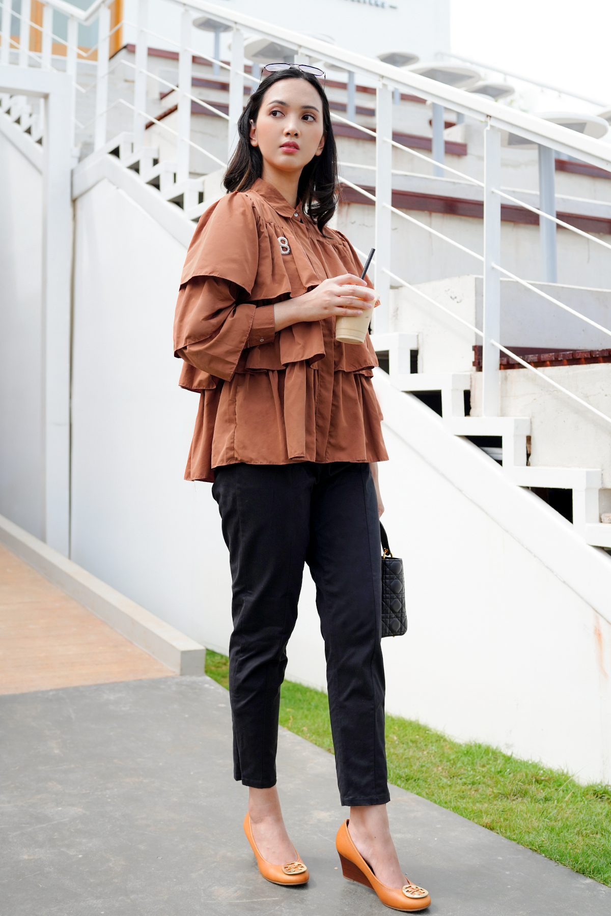 Terracotta Tiered Ruffle Shirt