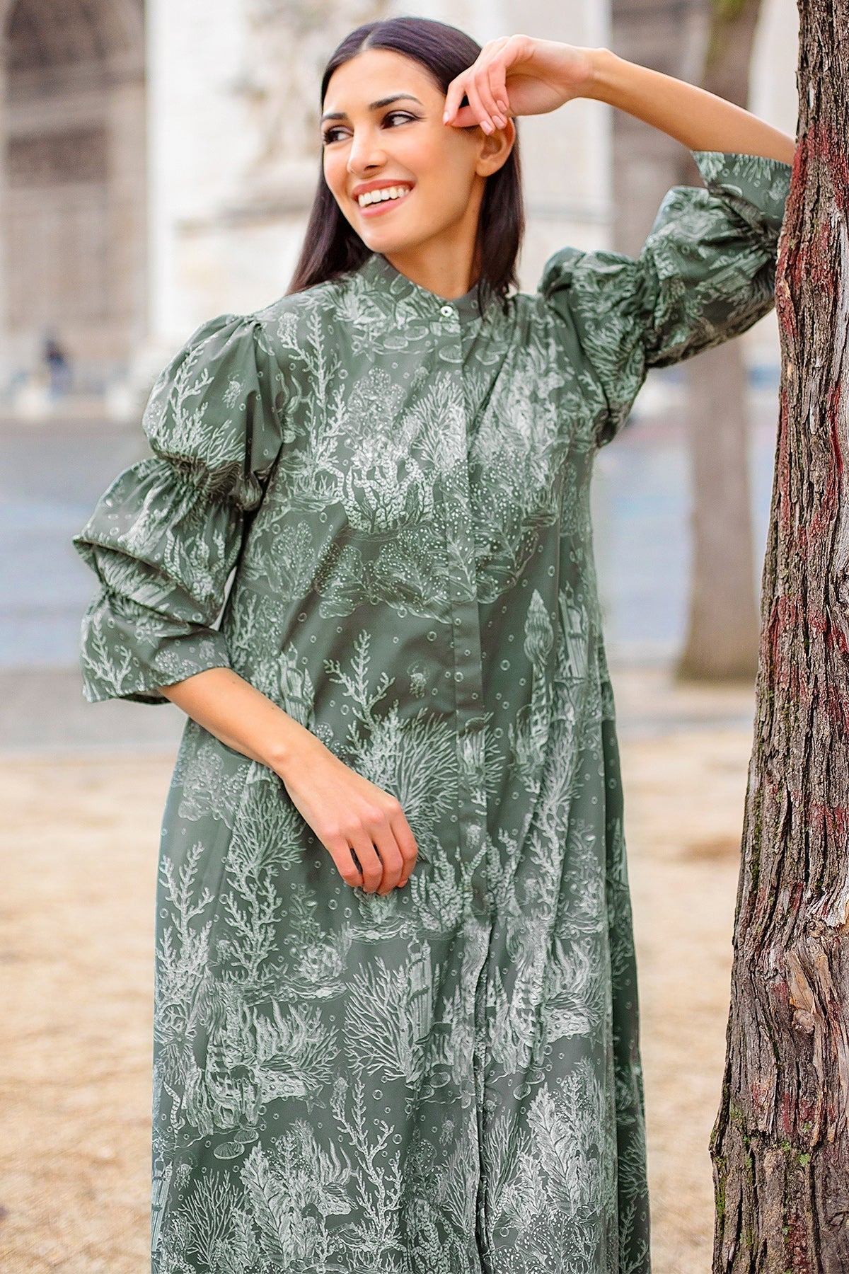 El Mar Minorca Puffy Sleeve Long Outer - Dark Green