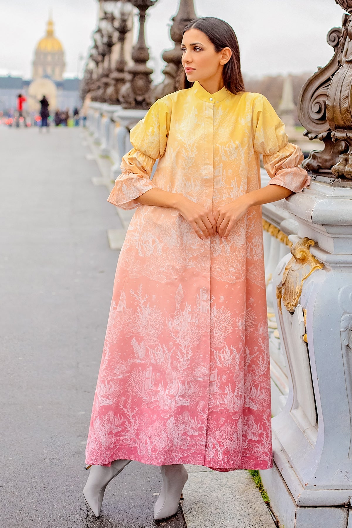 El Mar Minorca Puffy Sleeve Long Outer - Yellow/Pink