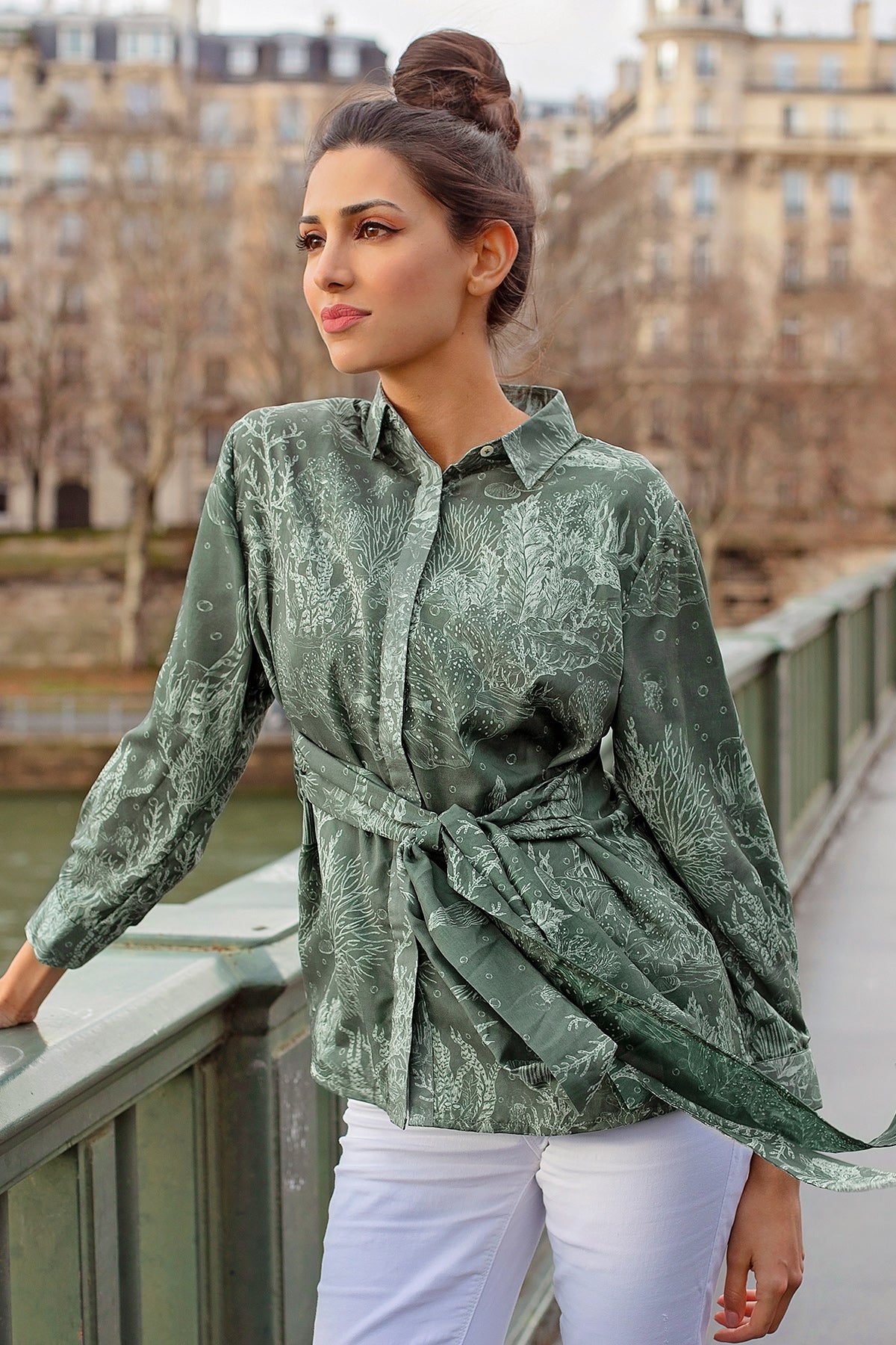 El Mar Minorca Shirt with Belt - Dark Green