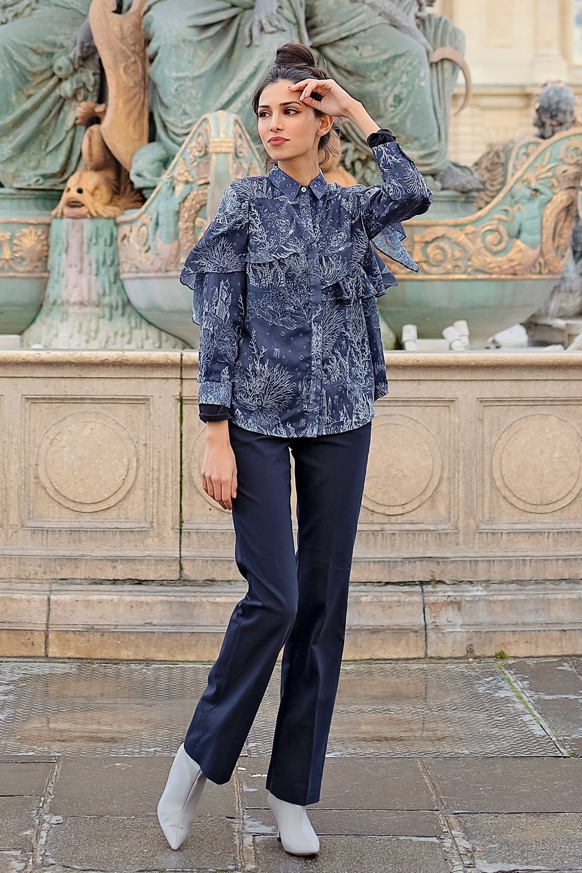El Mar Minorca Shirt with Ruffle - Navy