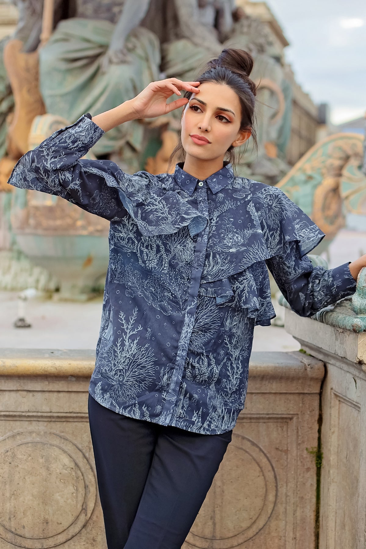 El Mar Minorca Shirt with Ruffle - Navy