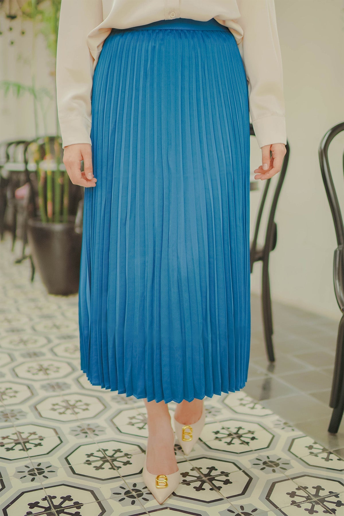 Satin Pleats Skirt - Blue