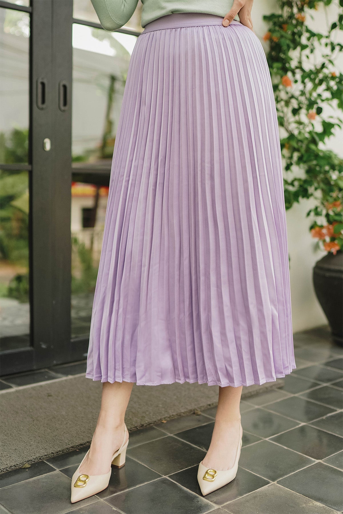 Satin Pleats Skirt - Lilac
