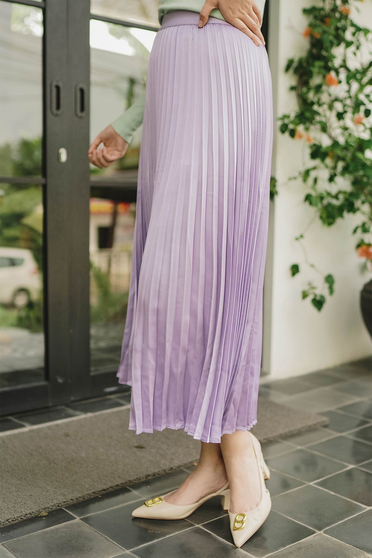 Satin Pleats Skirt - Lilac