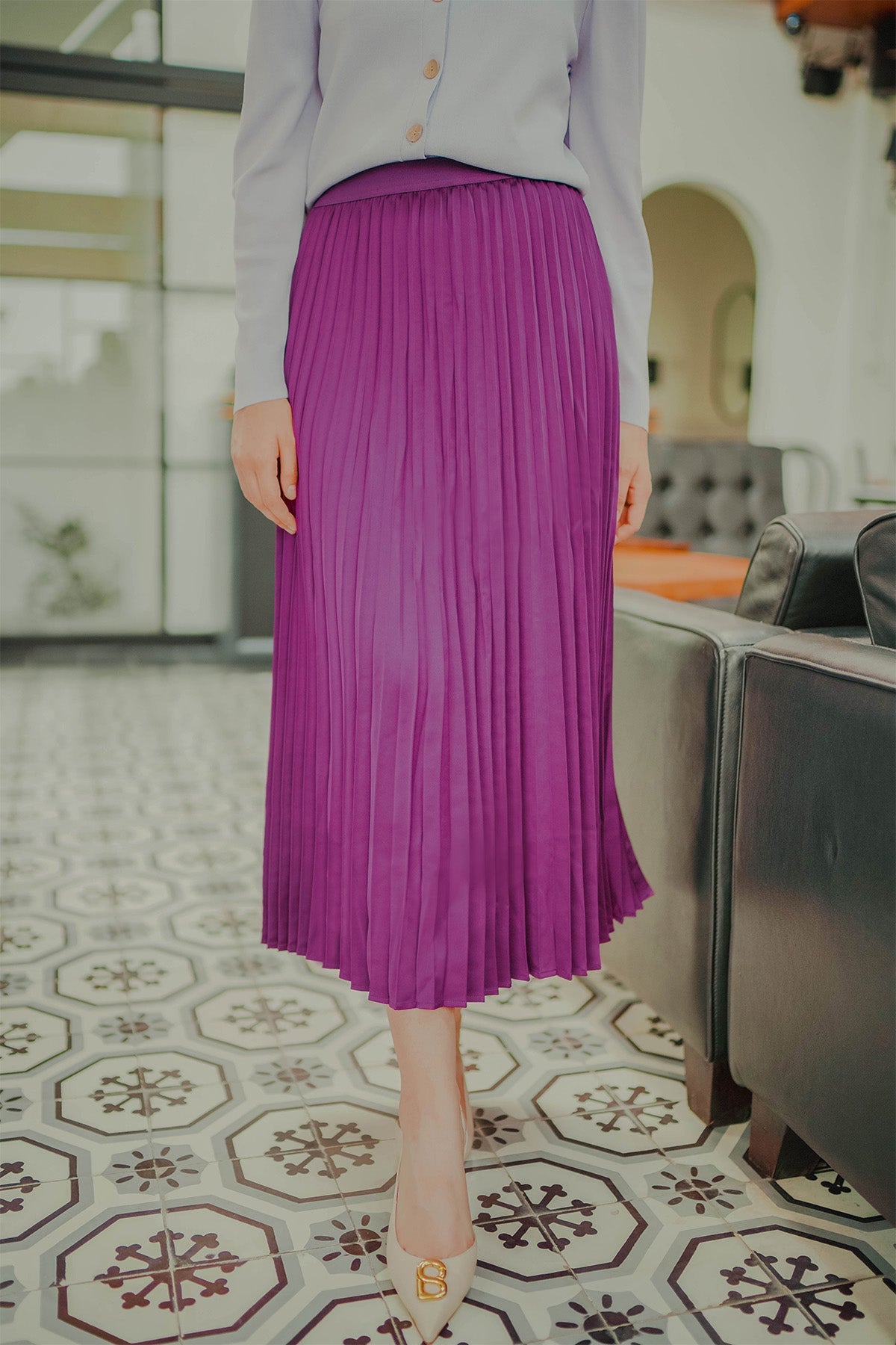 Satin Pleats Skirt - Purple