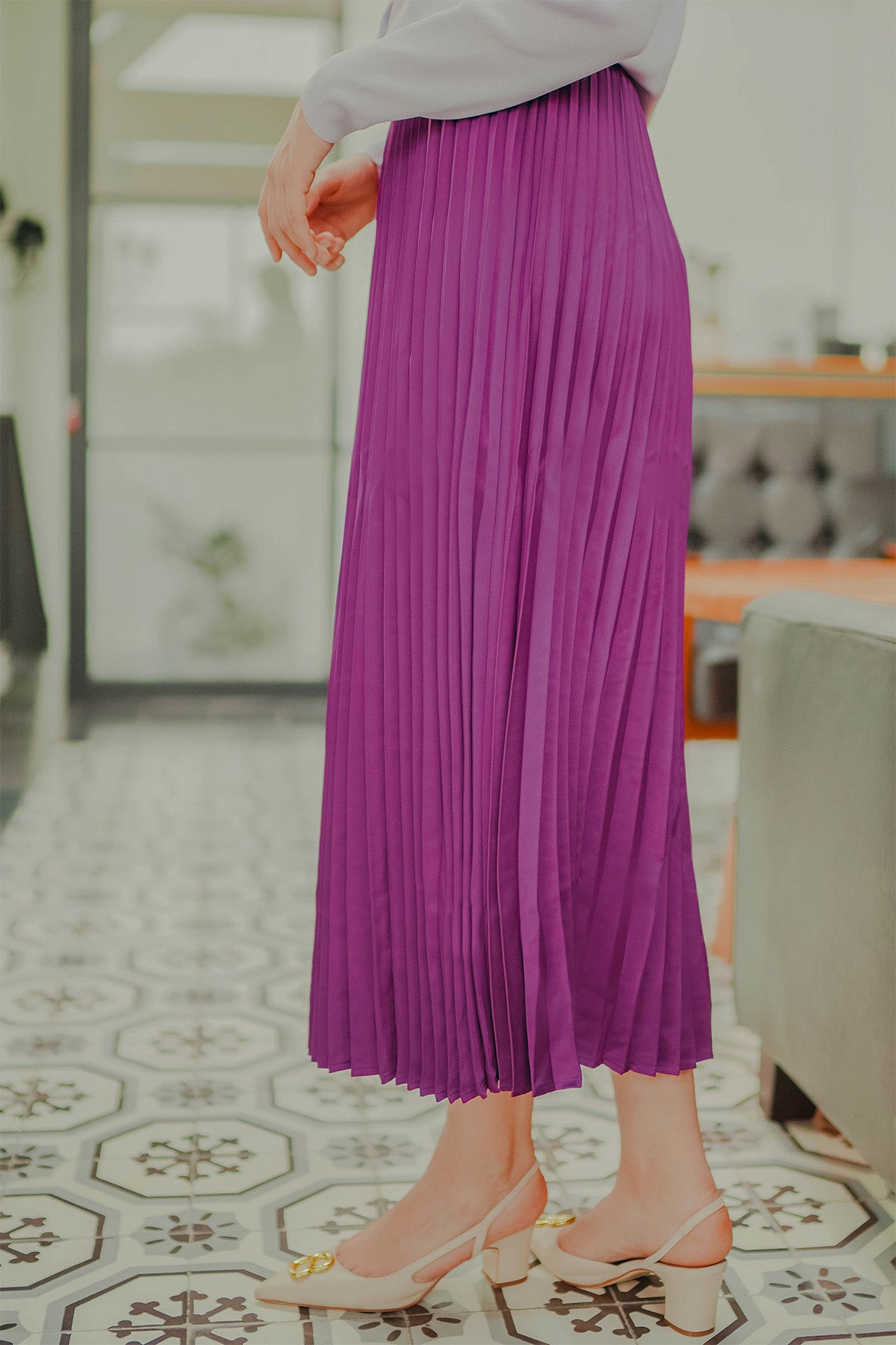 Satin Pleats Skirt - Purple