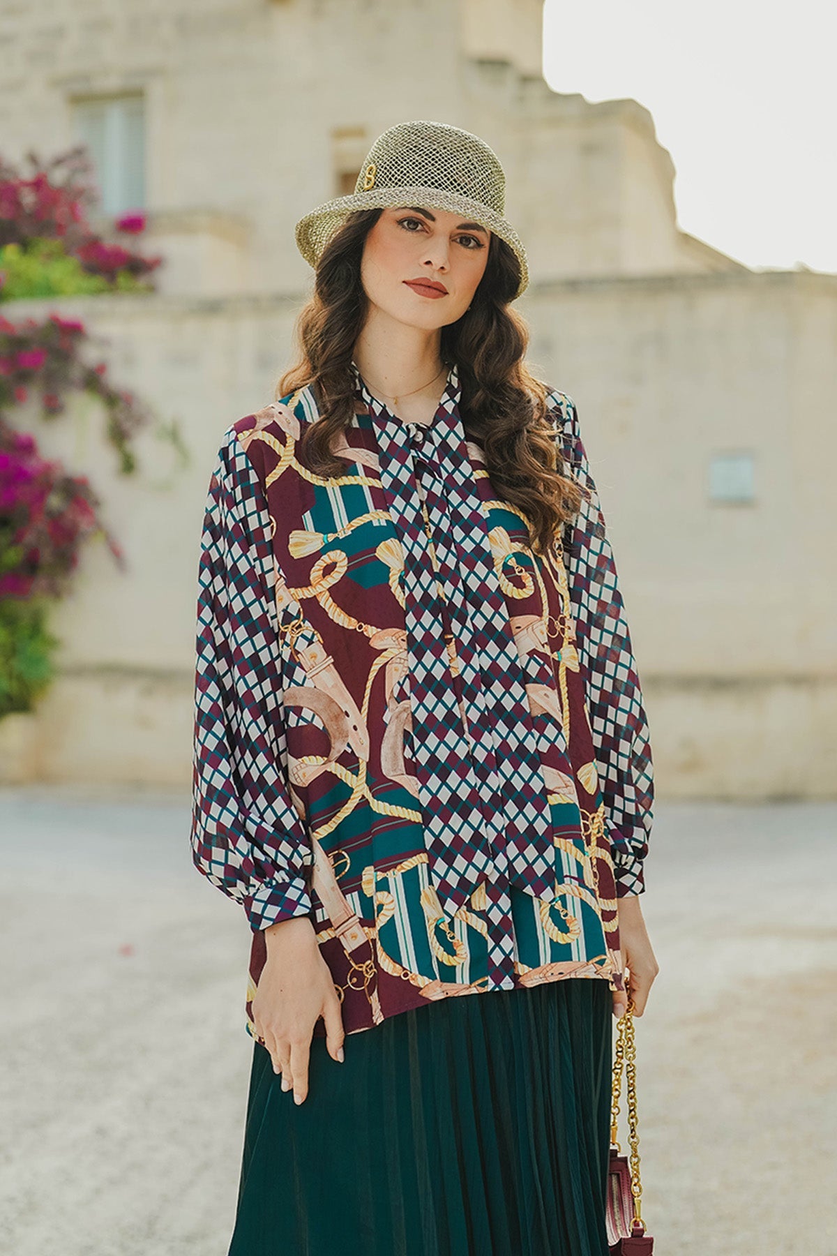 The Chain La Bella Shirt with Tied Bow - Maroon