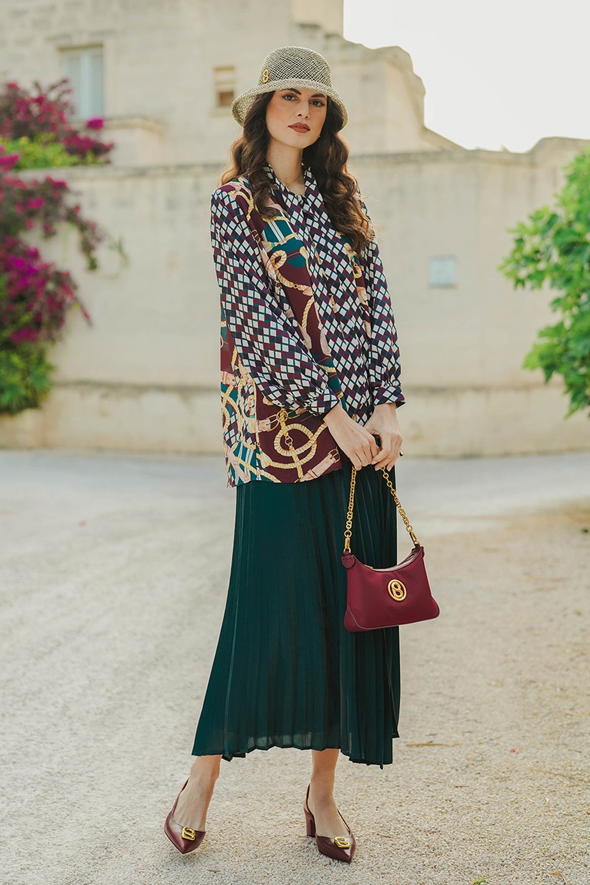 The Chain La Bella Shirt with Tied Bow - Maroon