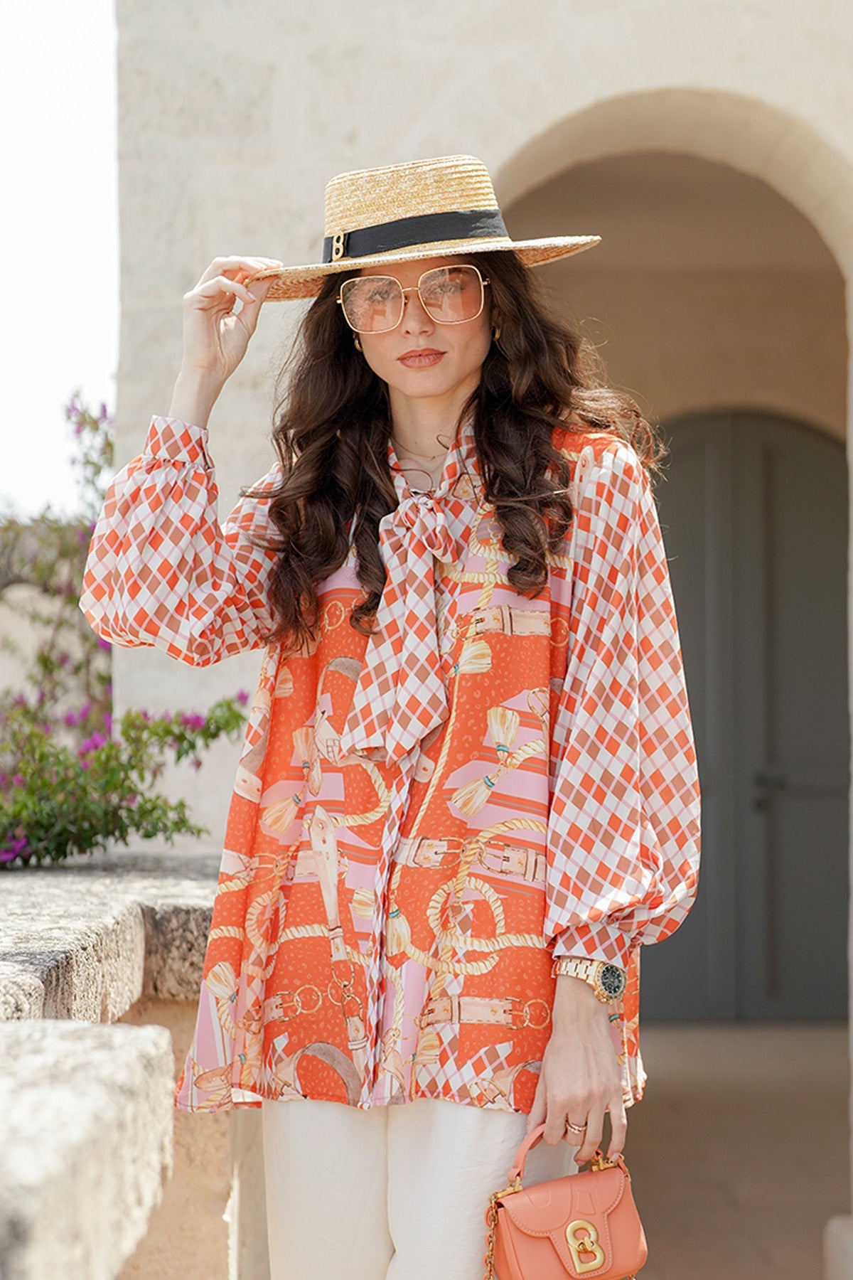 The Chain La Bella Shirt with Tied Bow - Orange