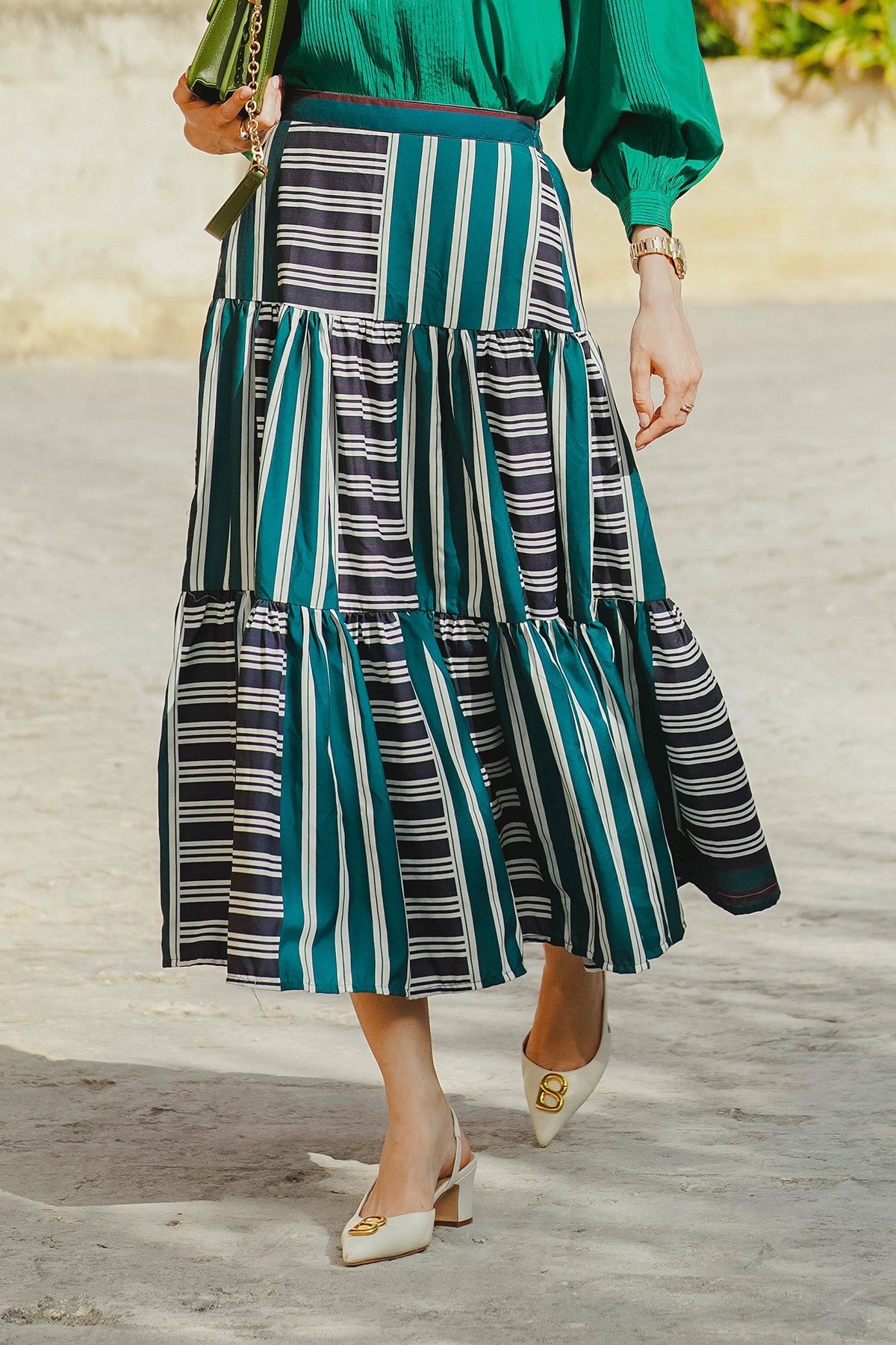 The Chain La Bella Tiered Maxi Skirt - Dark Green