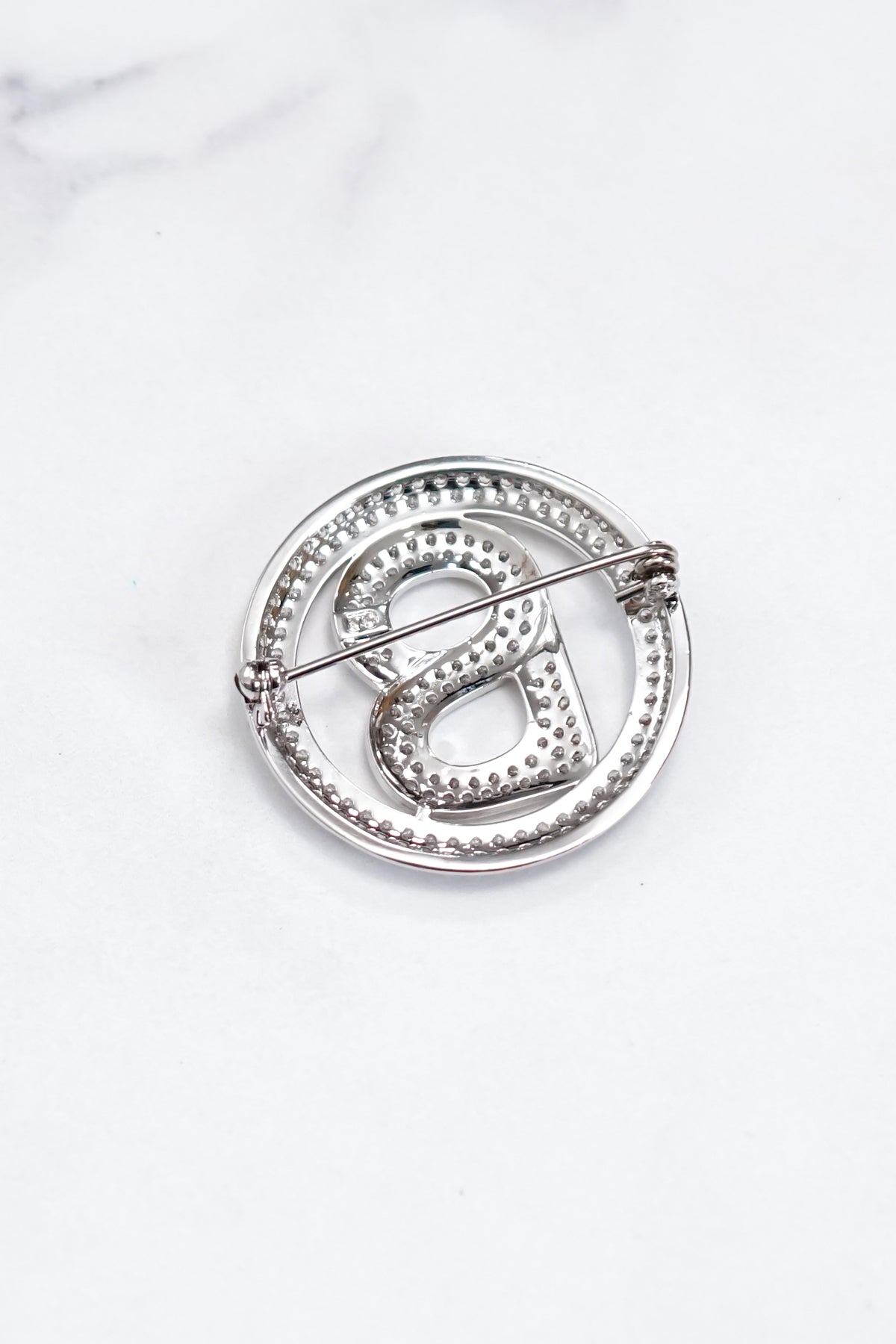 Round Crystal Brooch - Silver