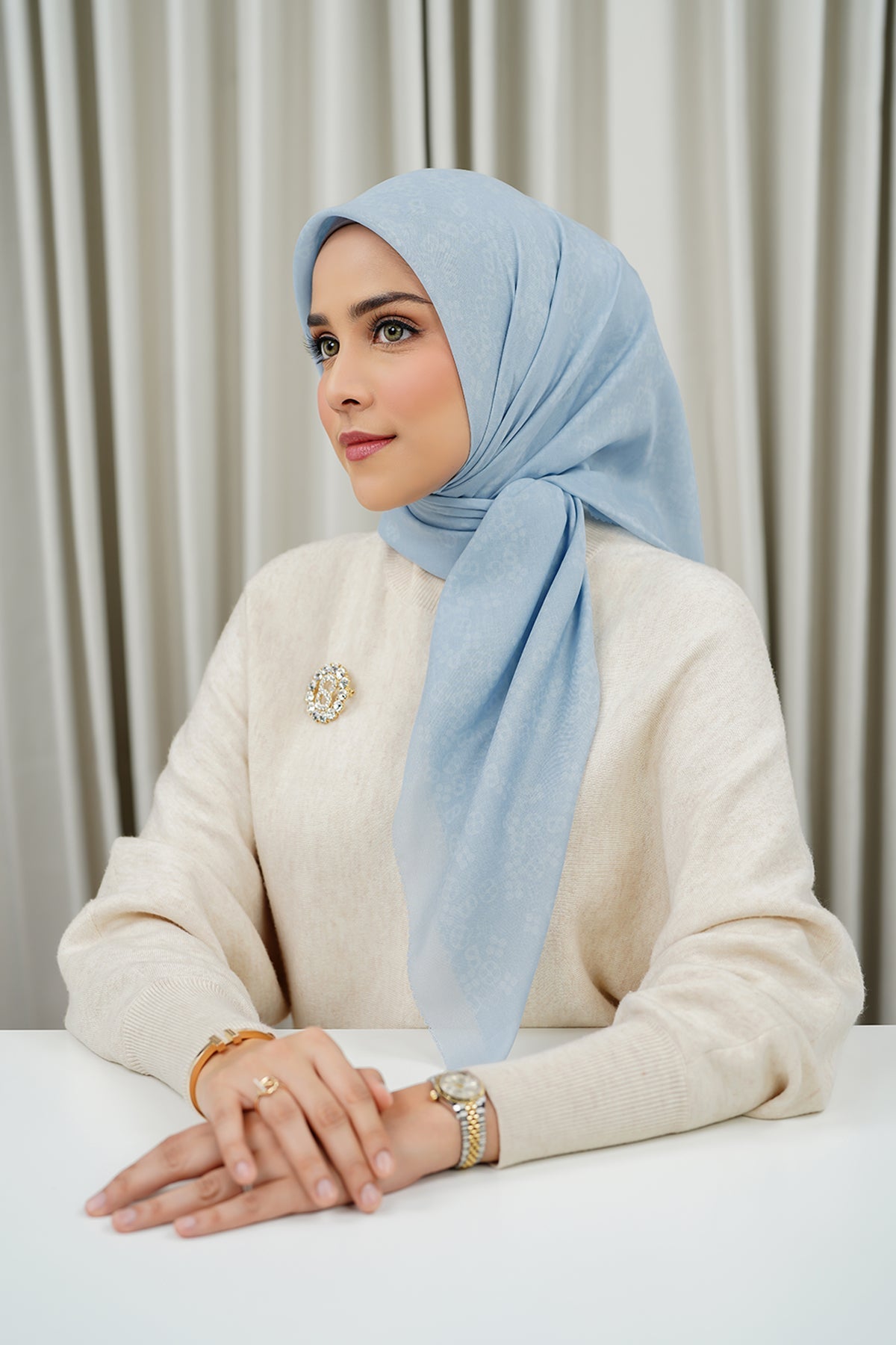 Monogram Scramble Voile Square - Sky Blue