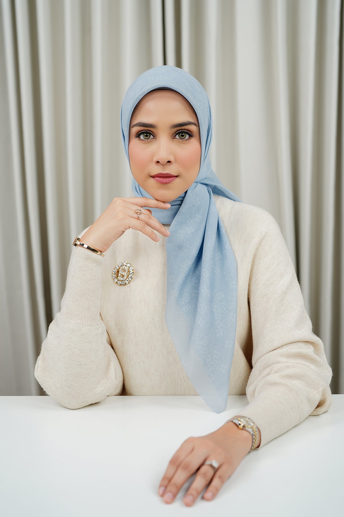 Monogram Scramble Voile Square - Sky Blue