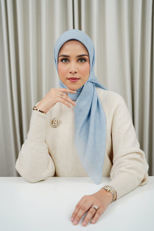 Monogram Scramble Voile Square - Sky Blue