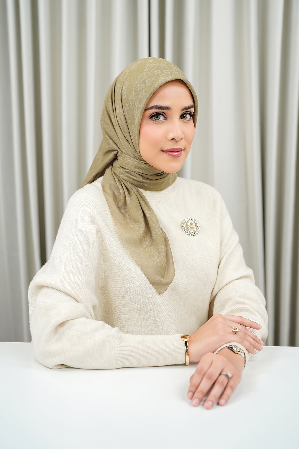 Monogram Scramble Voile Square - Wheat