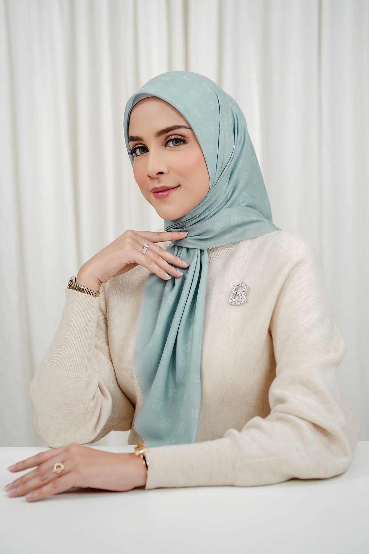 Monogram Voile Square - Aqua