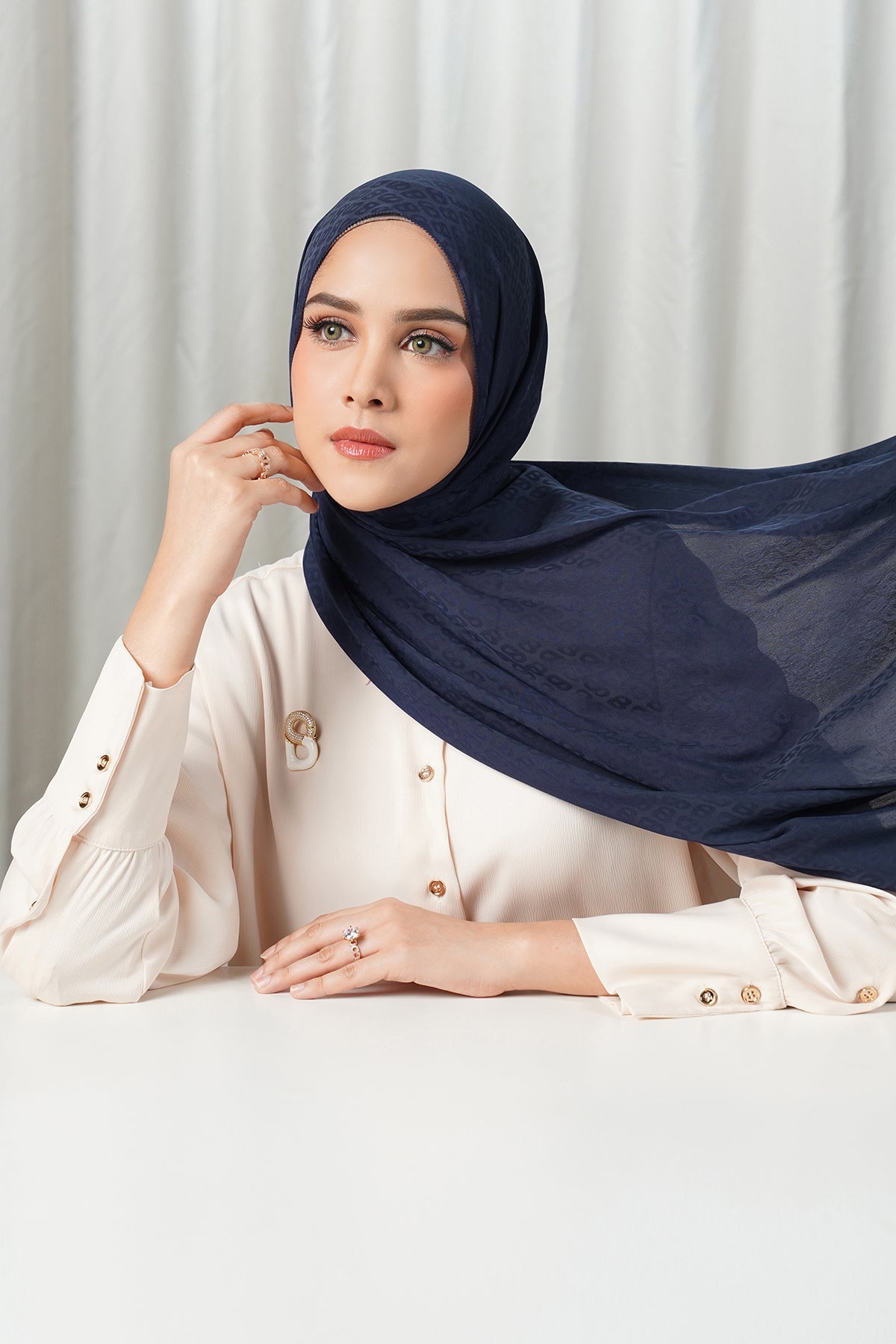 Tapis Satin Jacquard Shawl - Estate Blue