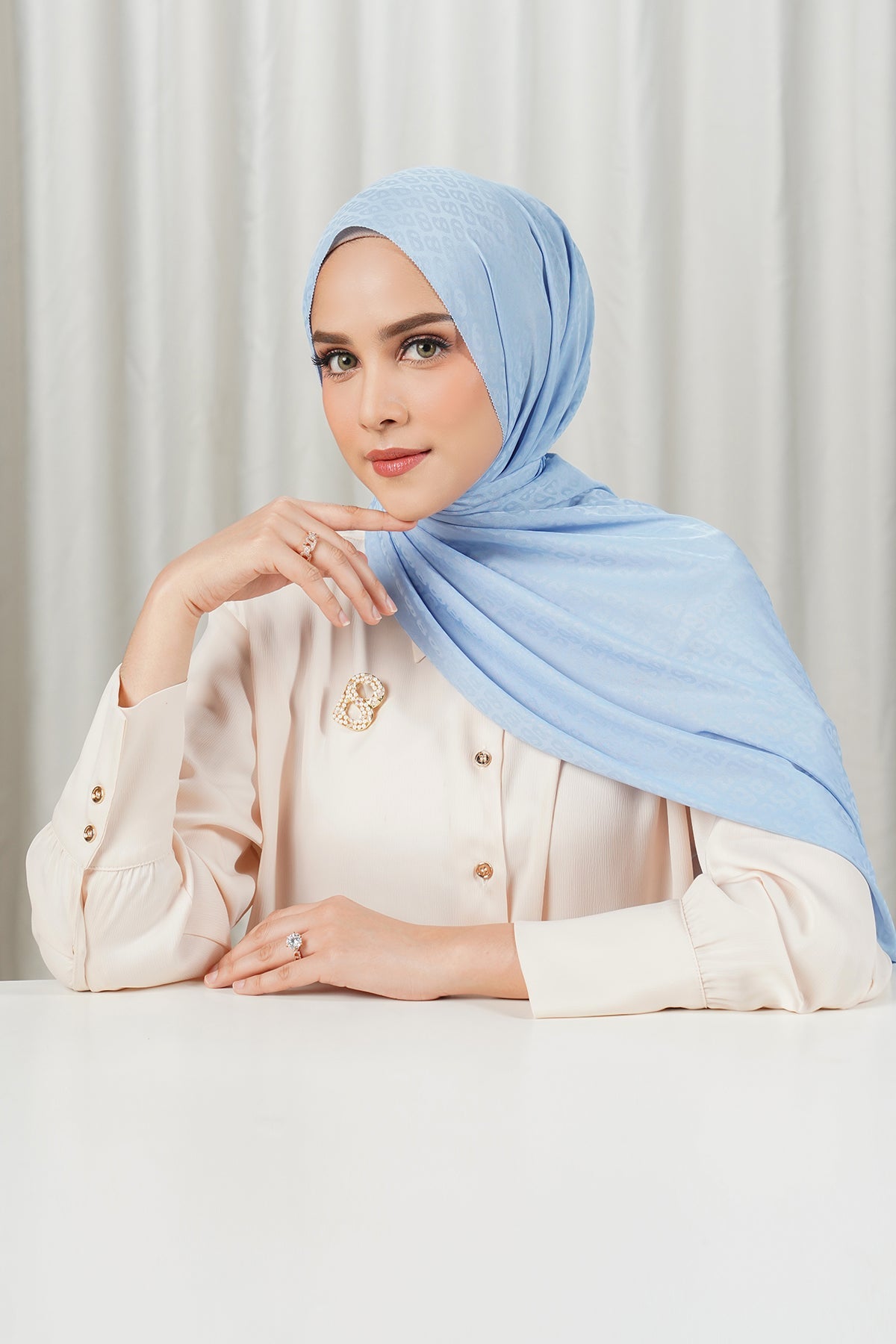 Tapis Satin Jacquard Shawl - Forever Blue