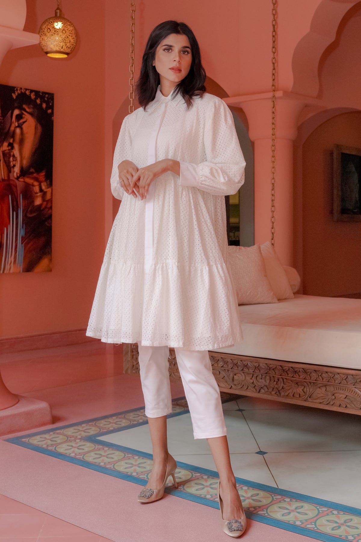 Tiered Cotton Lace Top - White