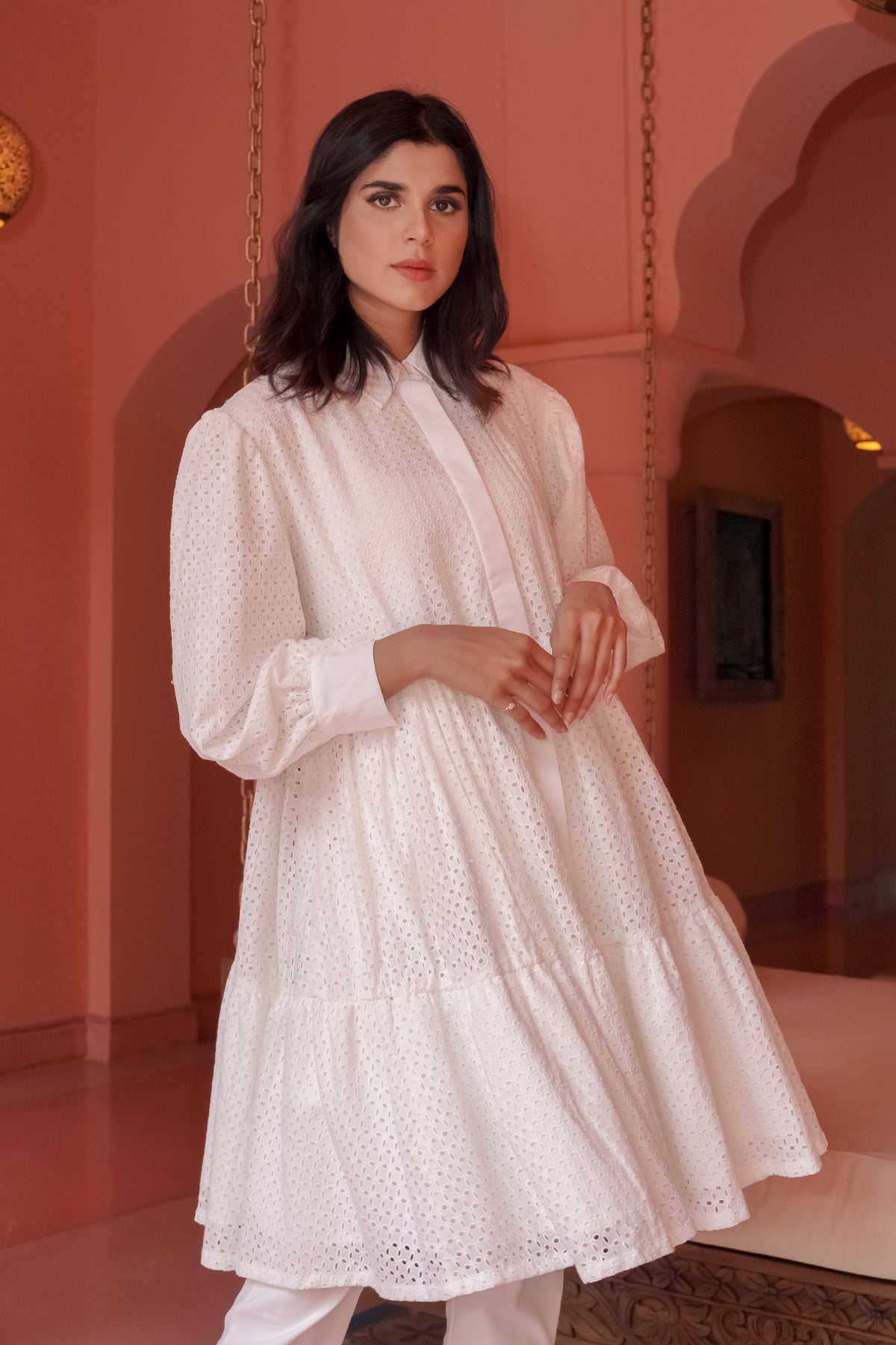 Tiered Cotton Lace Top - White