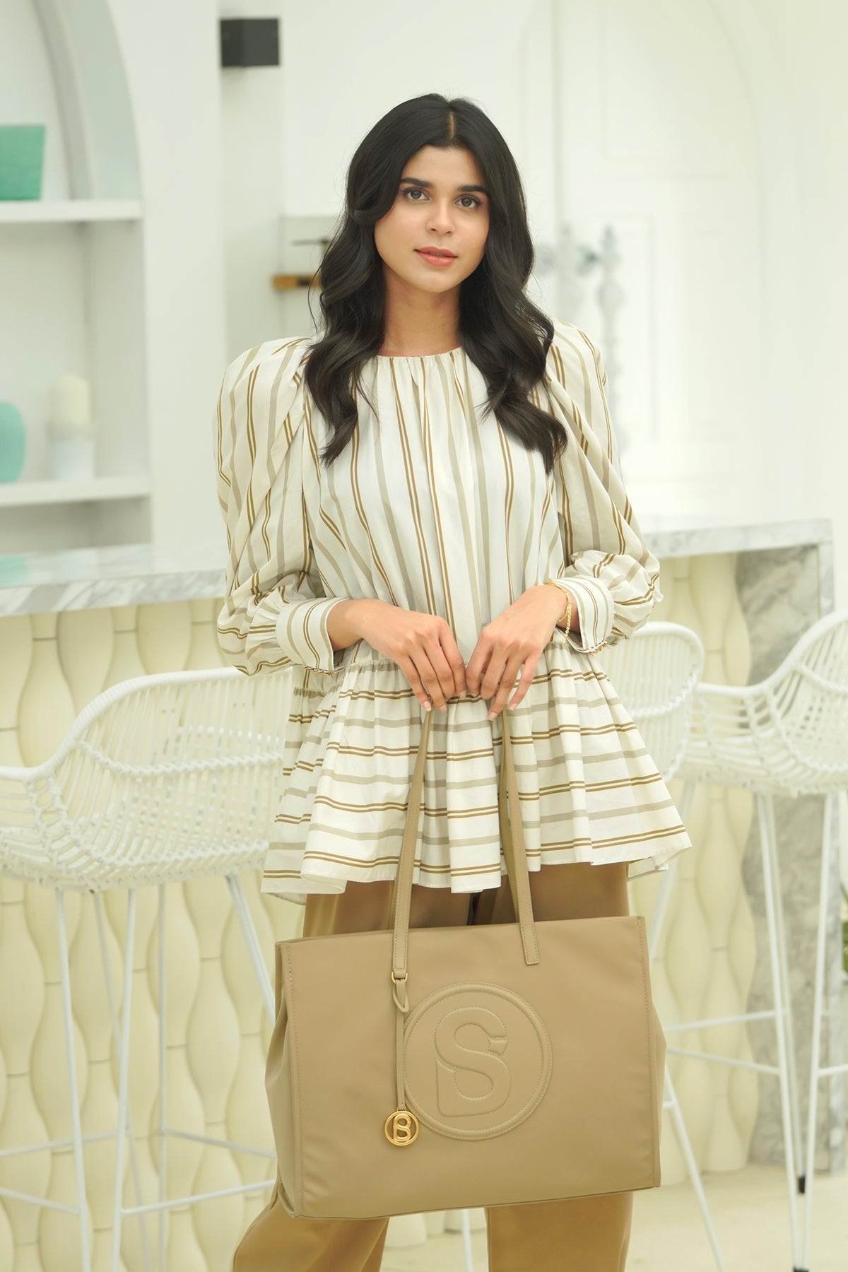Aaliya Nylon Tote Bag - Tan