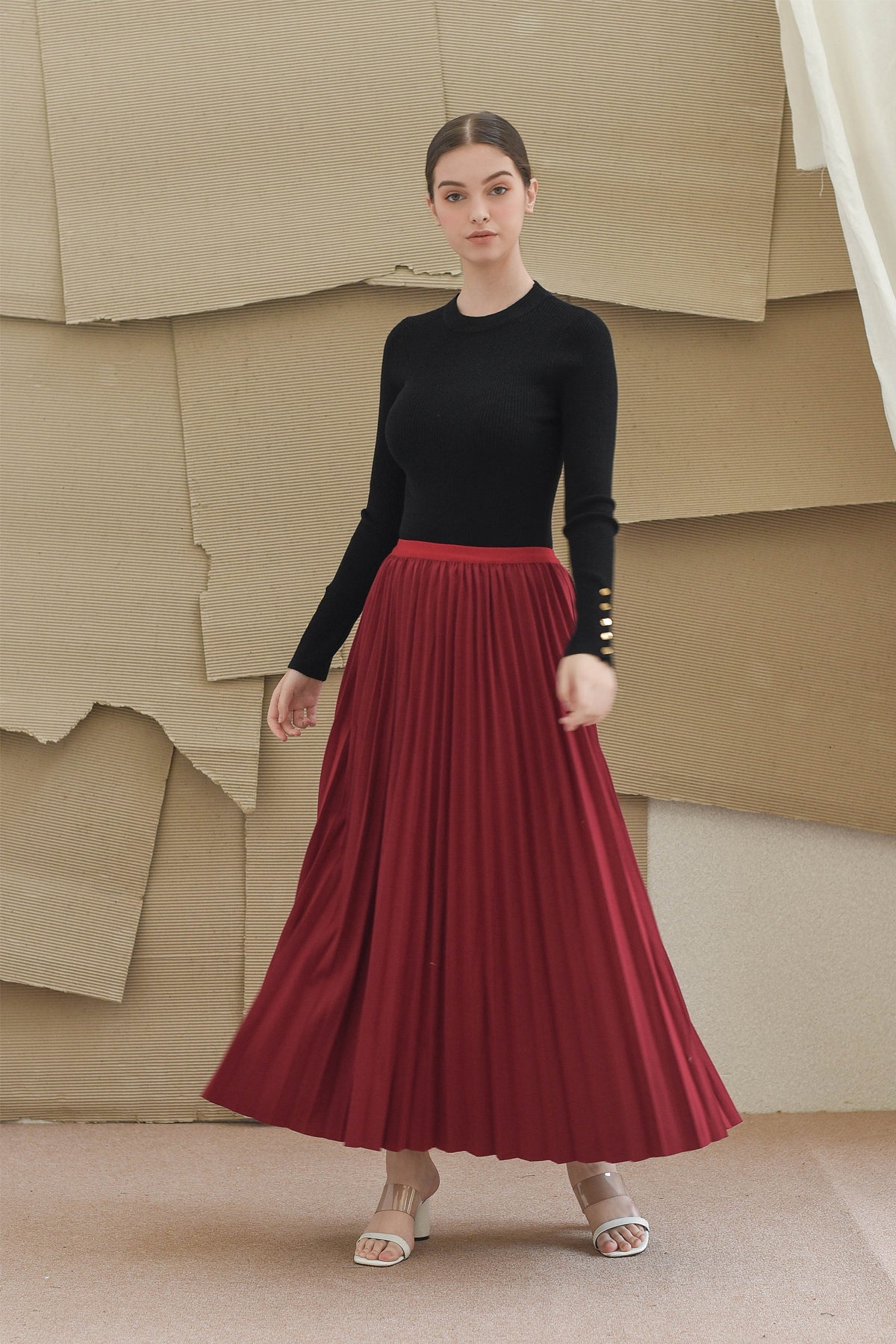 Red Pleats Me Long Skirt 2.0