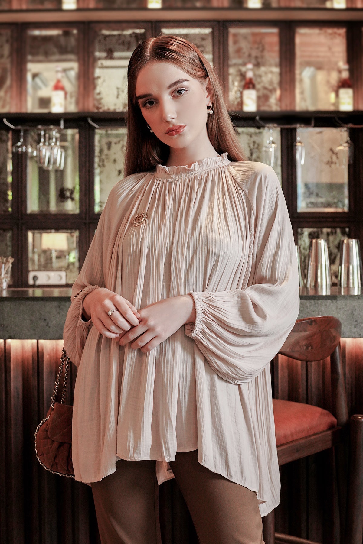 Pleats Blouse - Beige