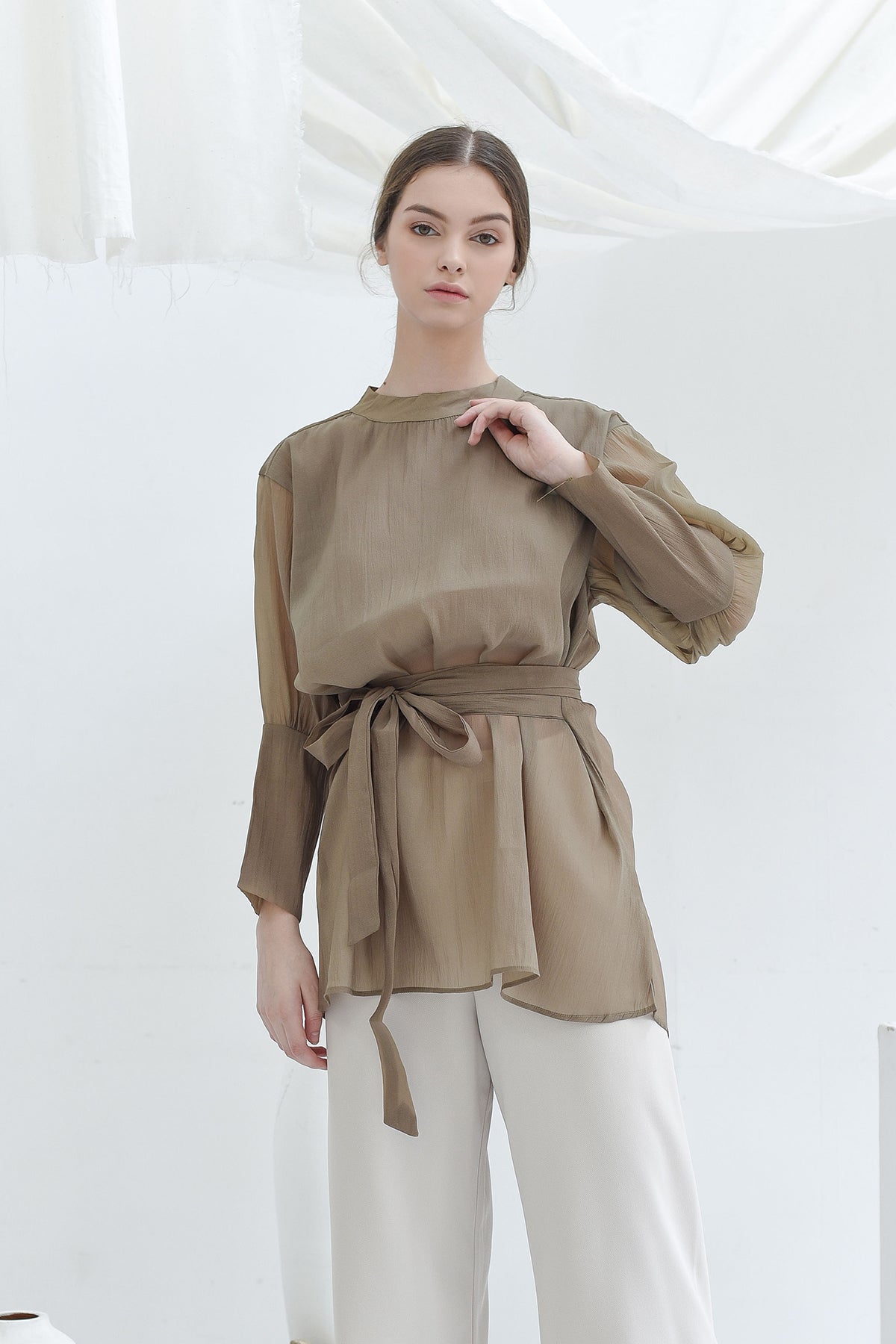 Sage Ozzy Blouse with Tie