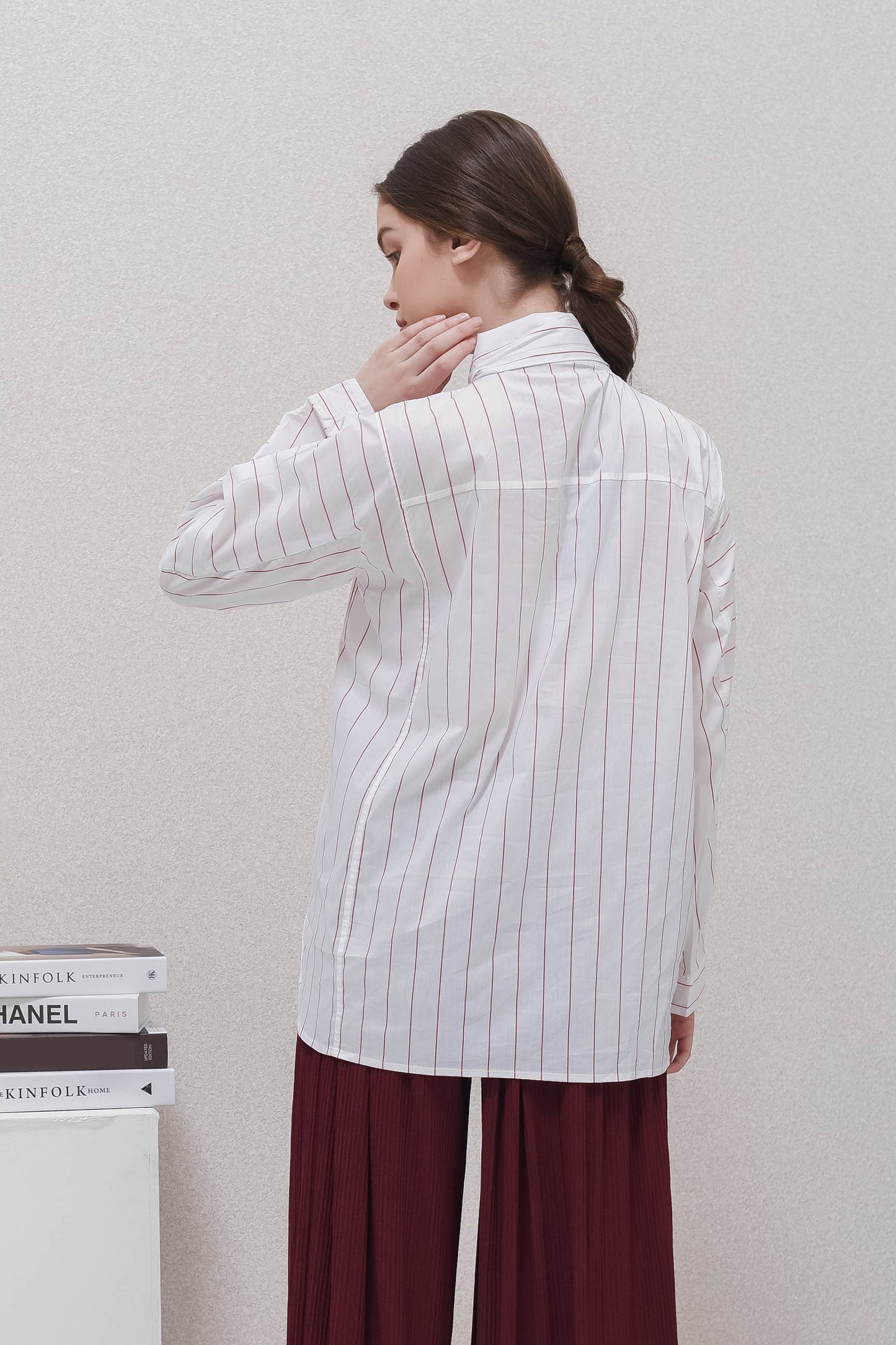 White Striped Shirt with Bow Collar