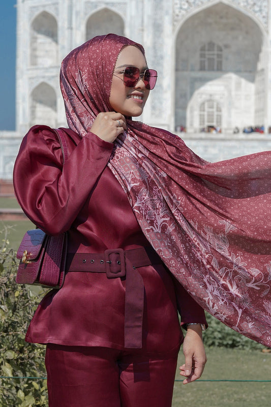 Maharani Satin Shawl - Maroon