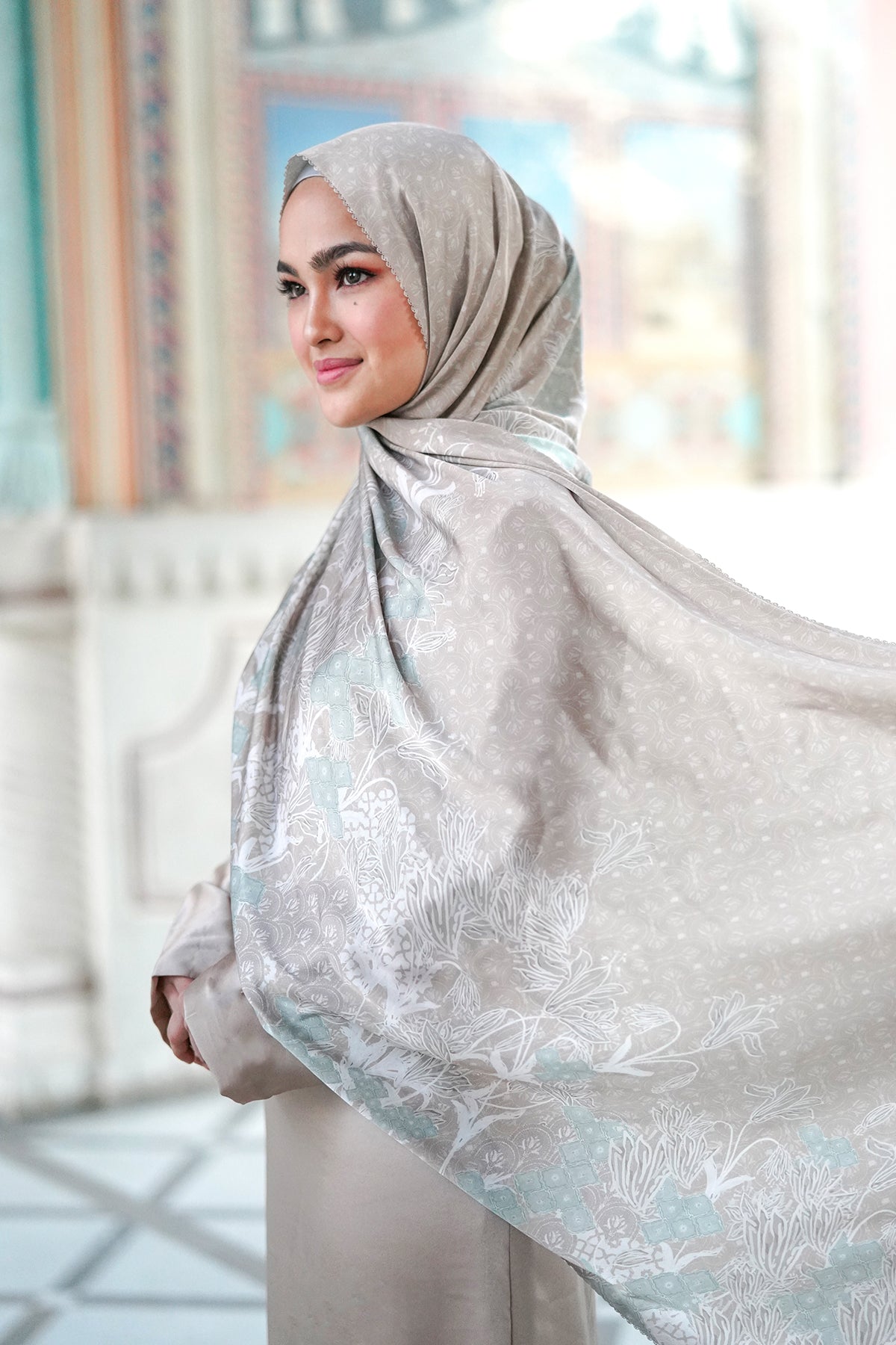 Maharani Satin Shawl - Khaki