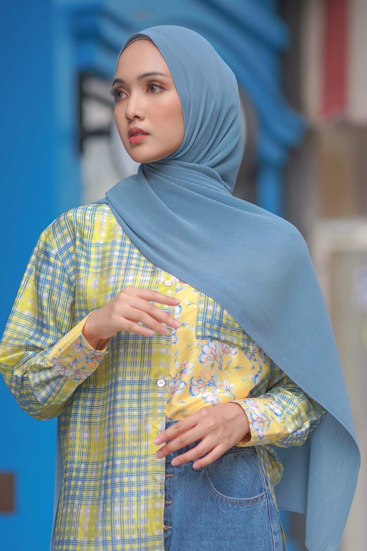 Everyday Pleated Shawl - Dusty Blue