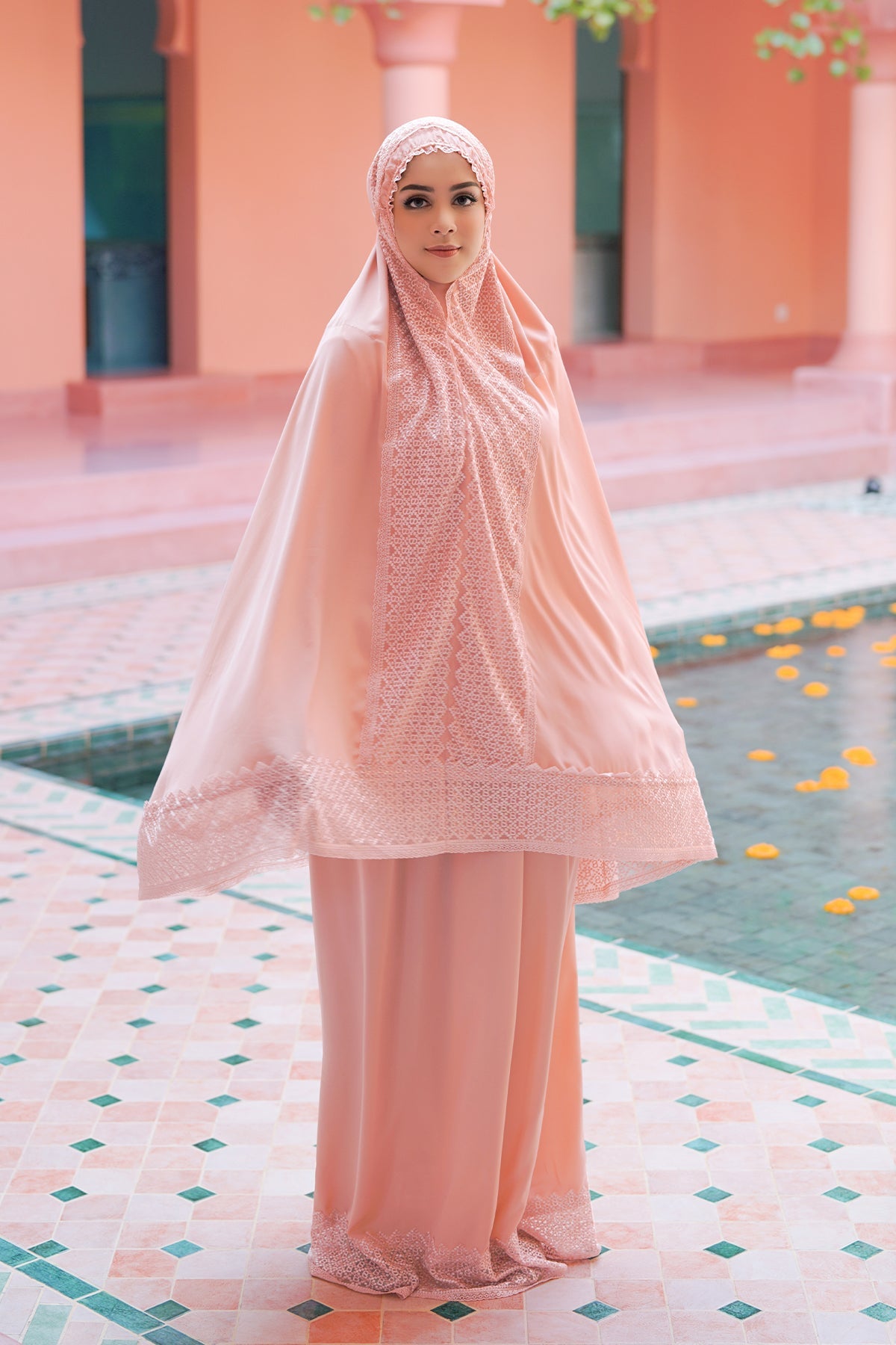 Signature Lace Prayer Robe - Peach