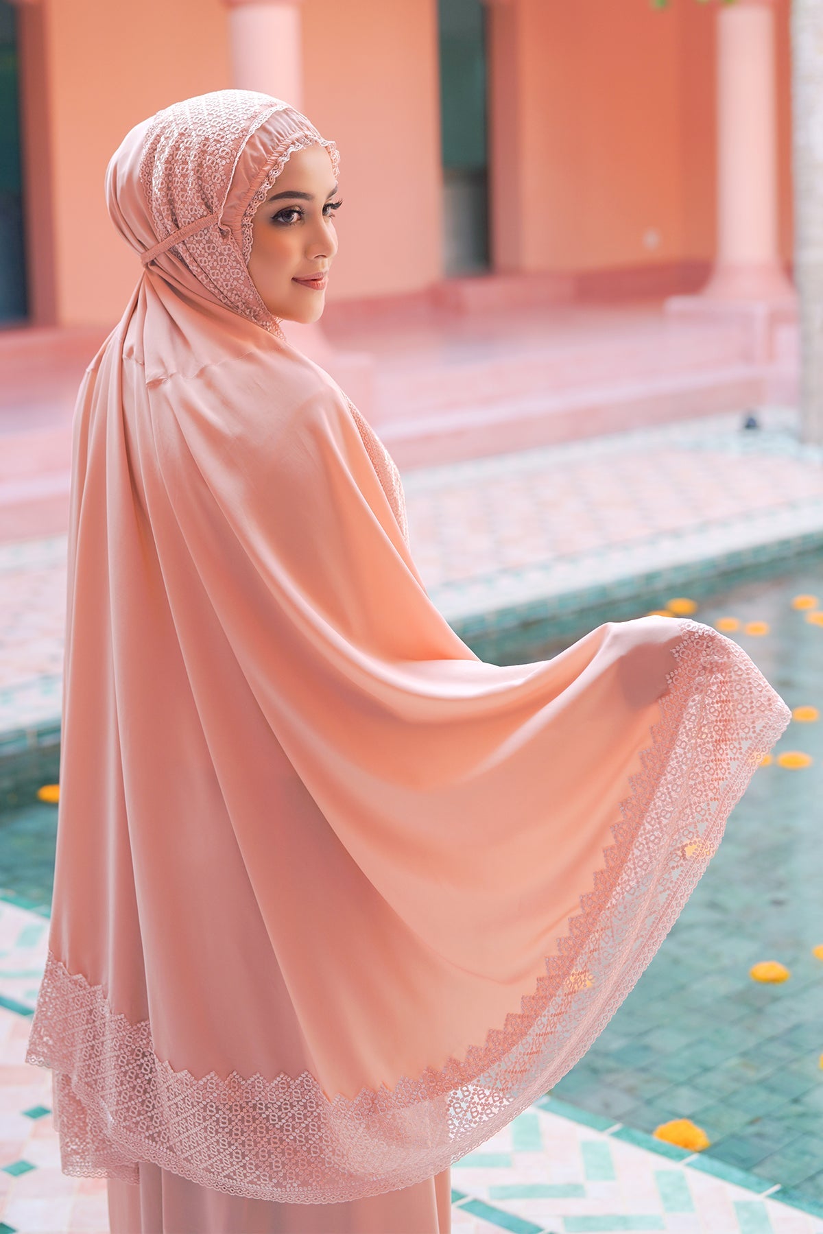 Signature Lace Prayer Robe - Peach