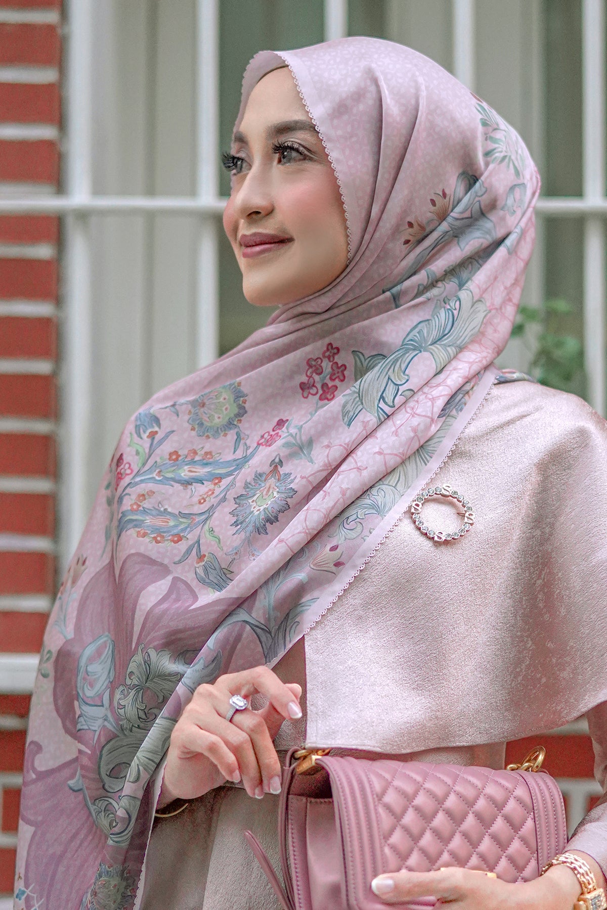 The Topkapi Satin Shawl - Rosewater