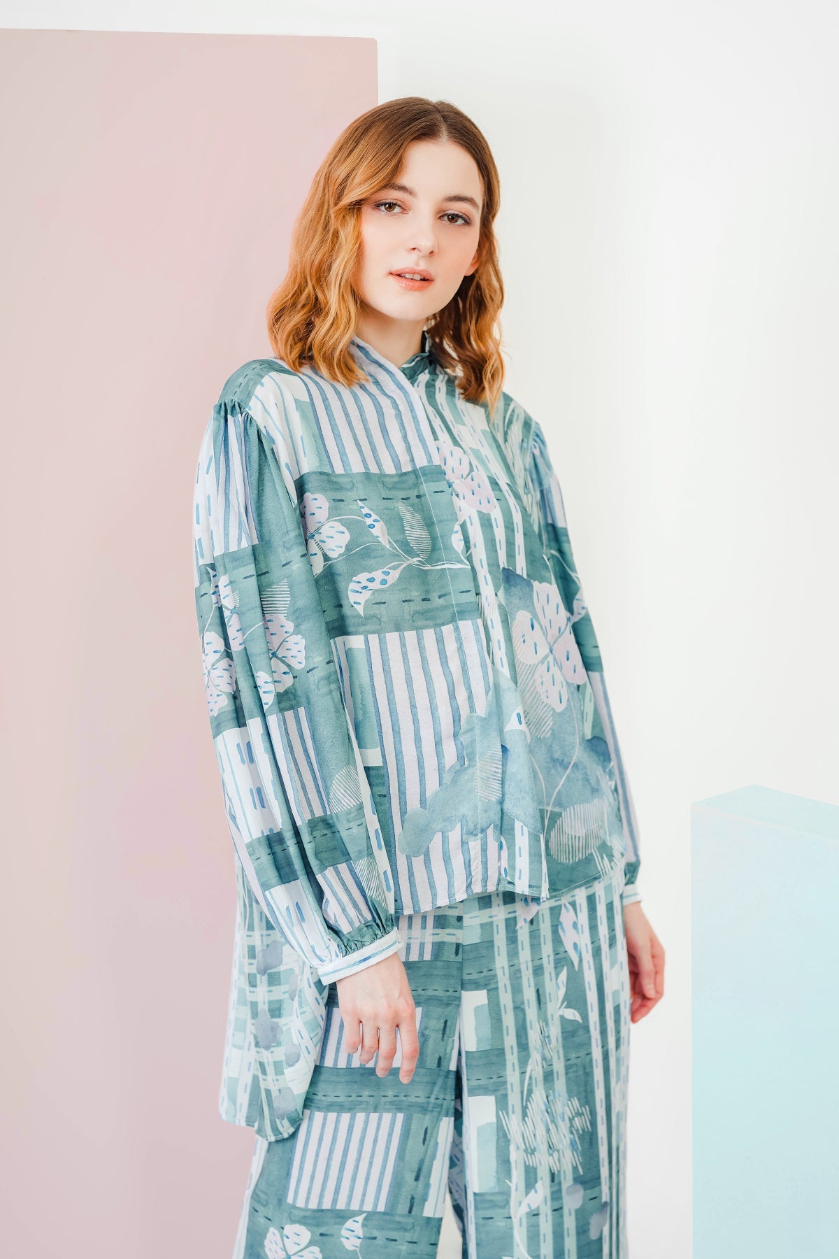 Nami Pleated Sleeve Shirt - Green