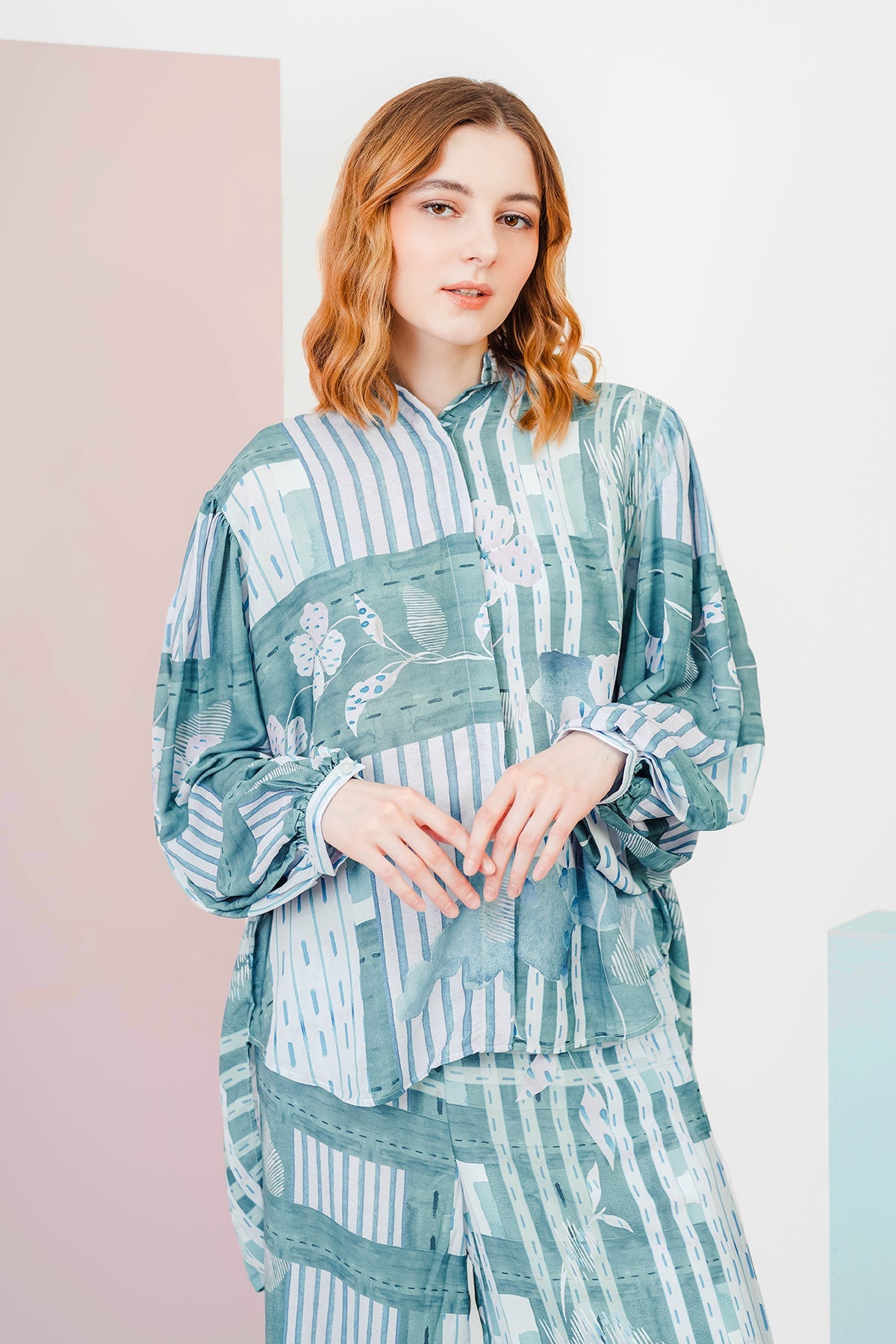 Nami Pleated Sleeve Shirt - Green