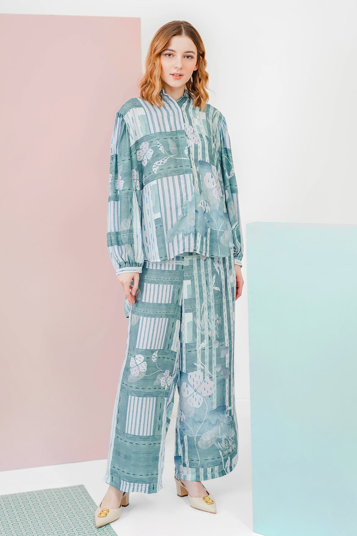 Nami Pleated Sleeve Shirt - Green