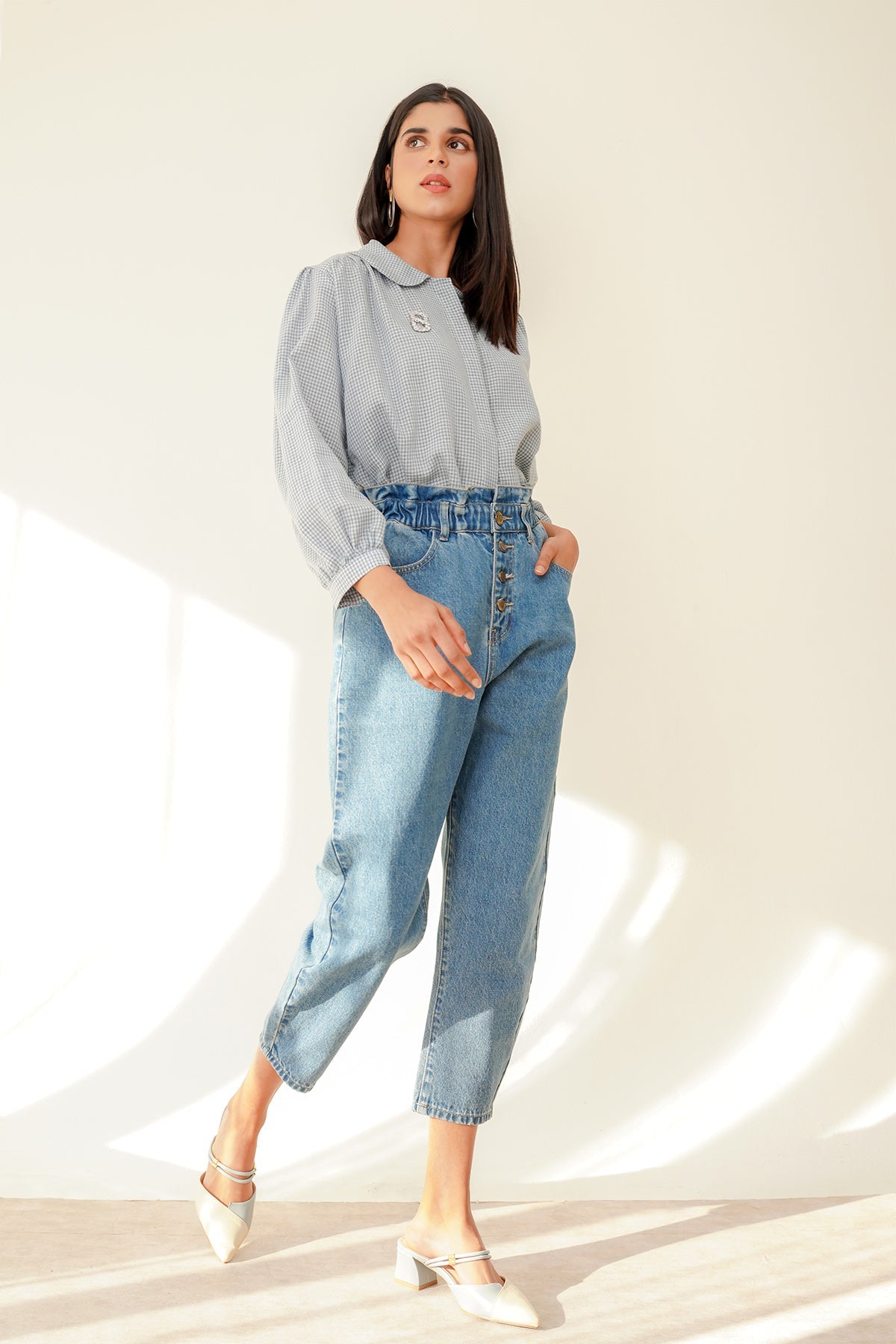 Luna Cropped Shirt - Blue Plaid