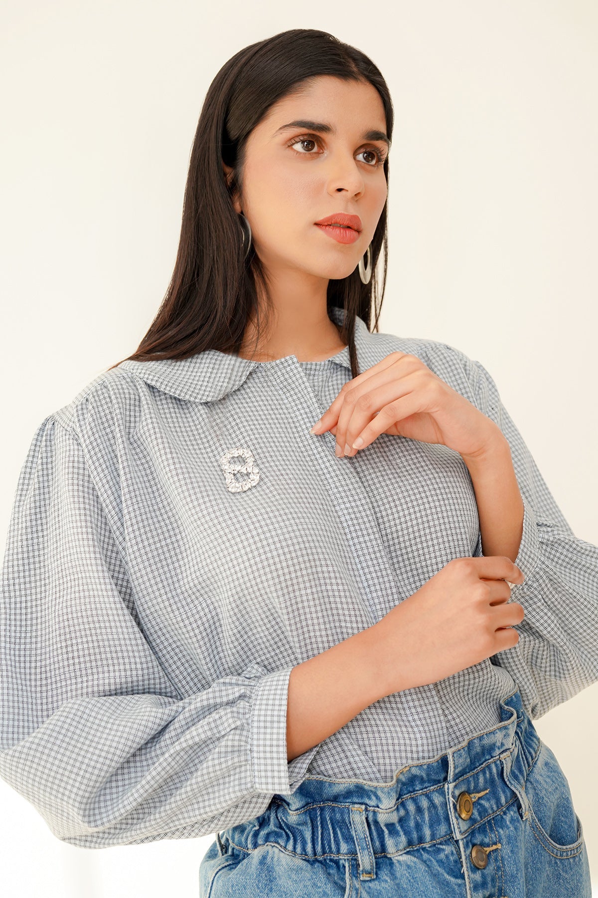 Luna Cropped Shirt - Blue Plaid