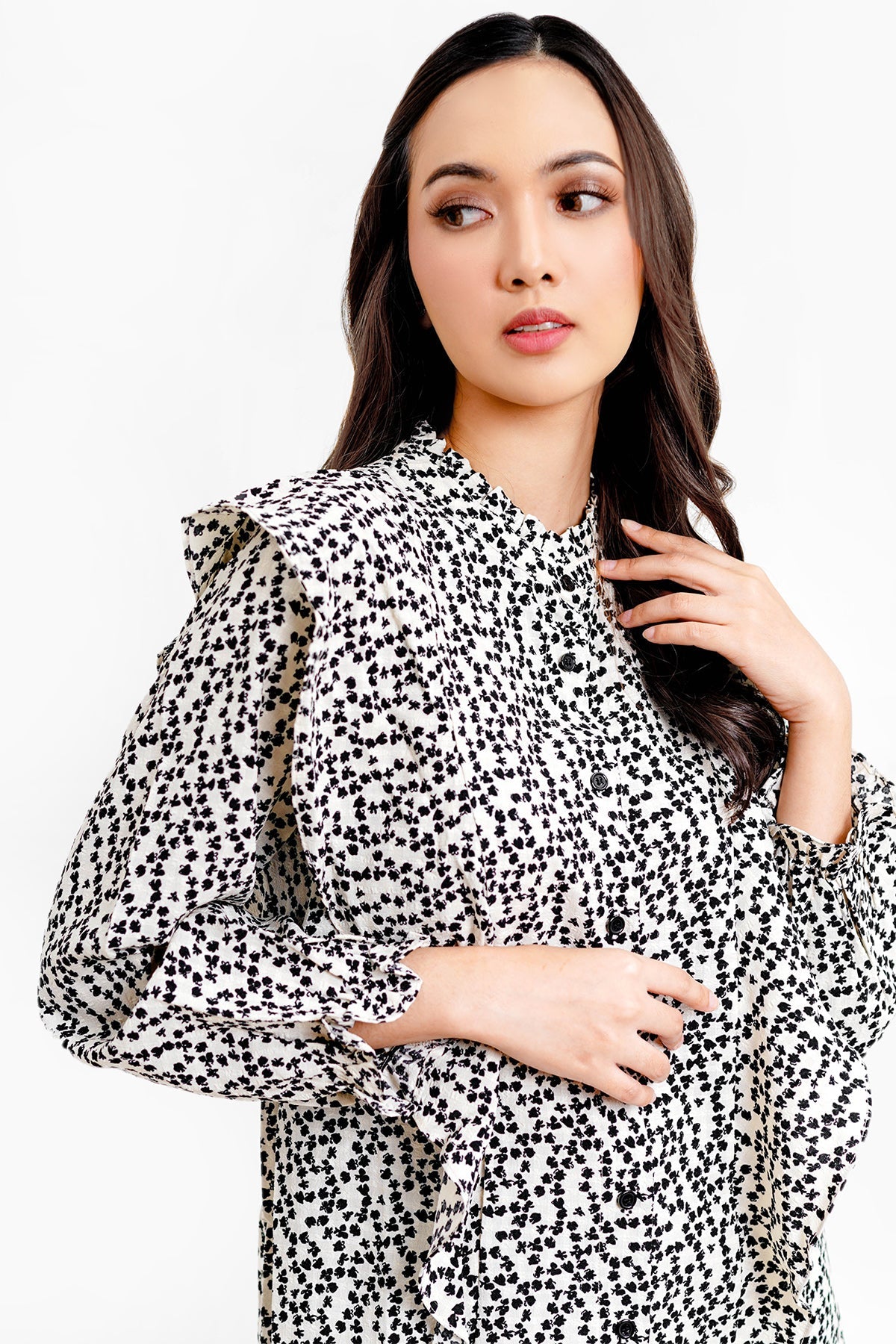 Lucy Flower Ruffle Top - Black