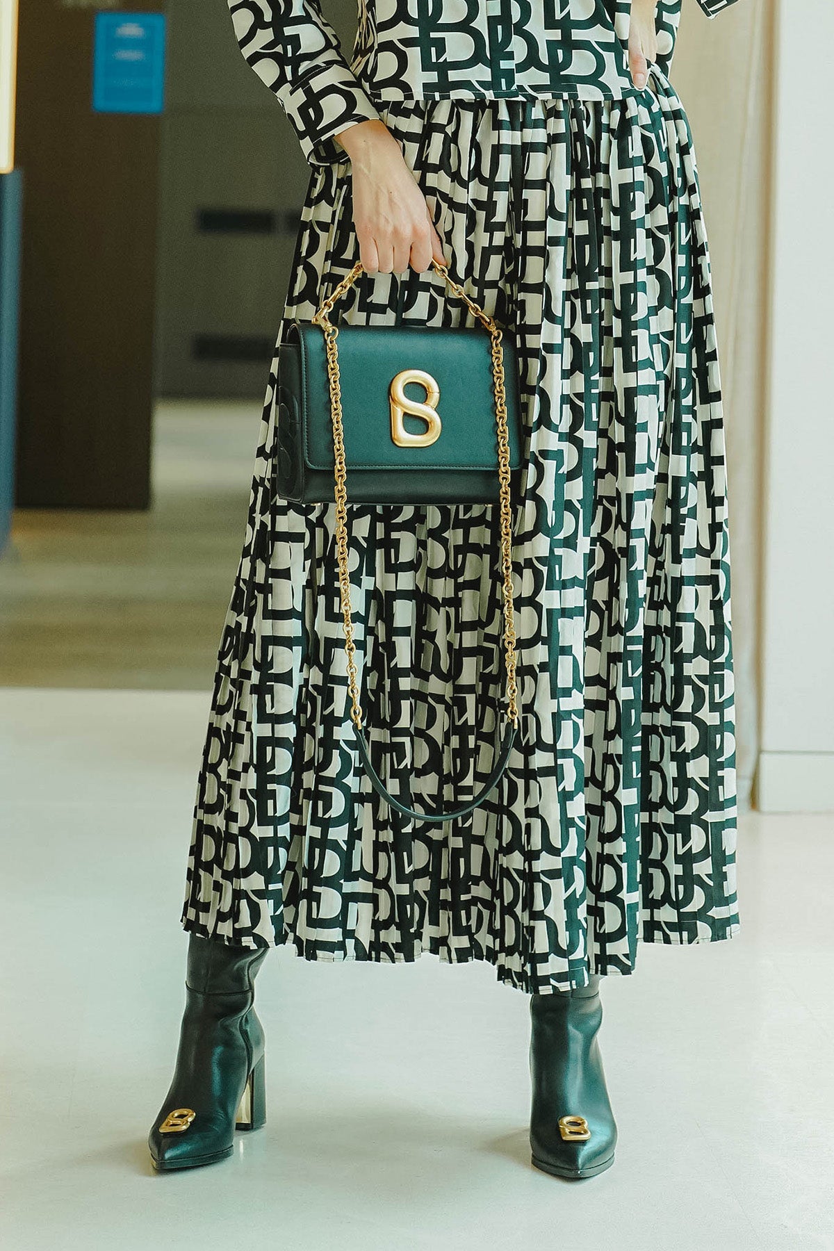Monogram Pleated Skirt - Black