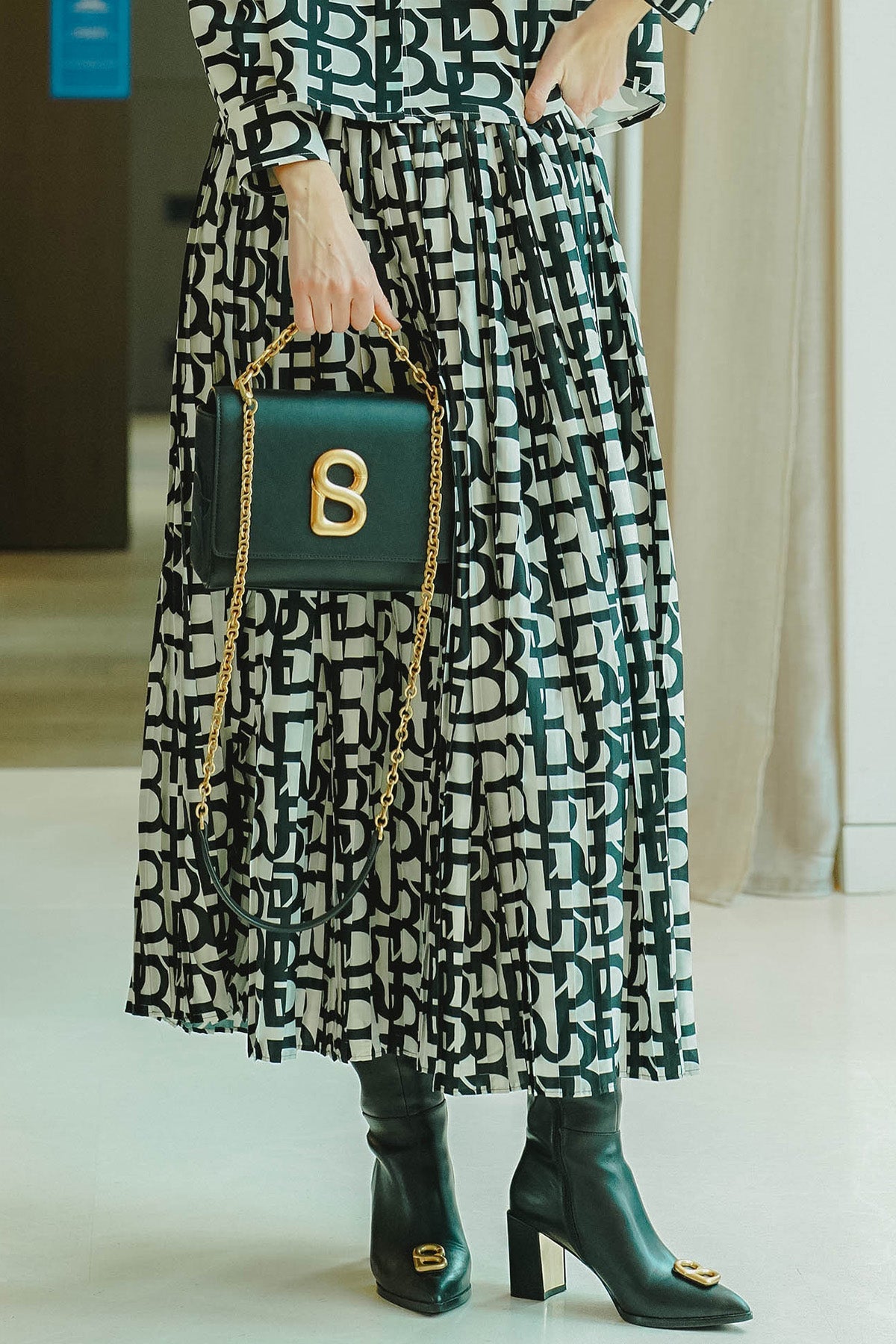 Monogram Pleated Skirt - Black