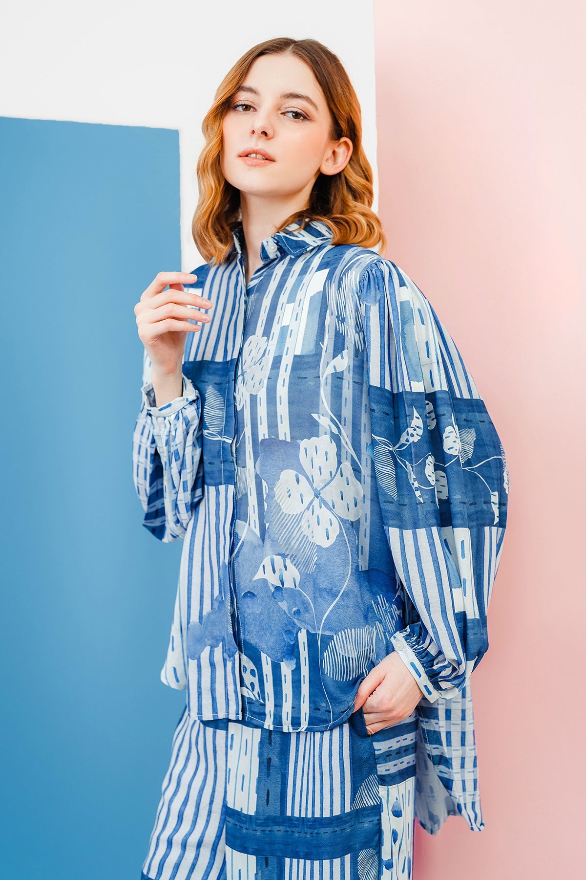 Nami Pleated Sleeve Shirt - Blue